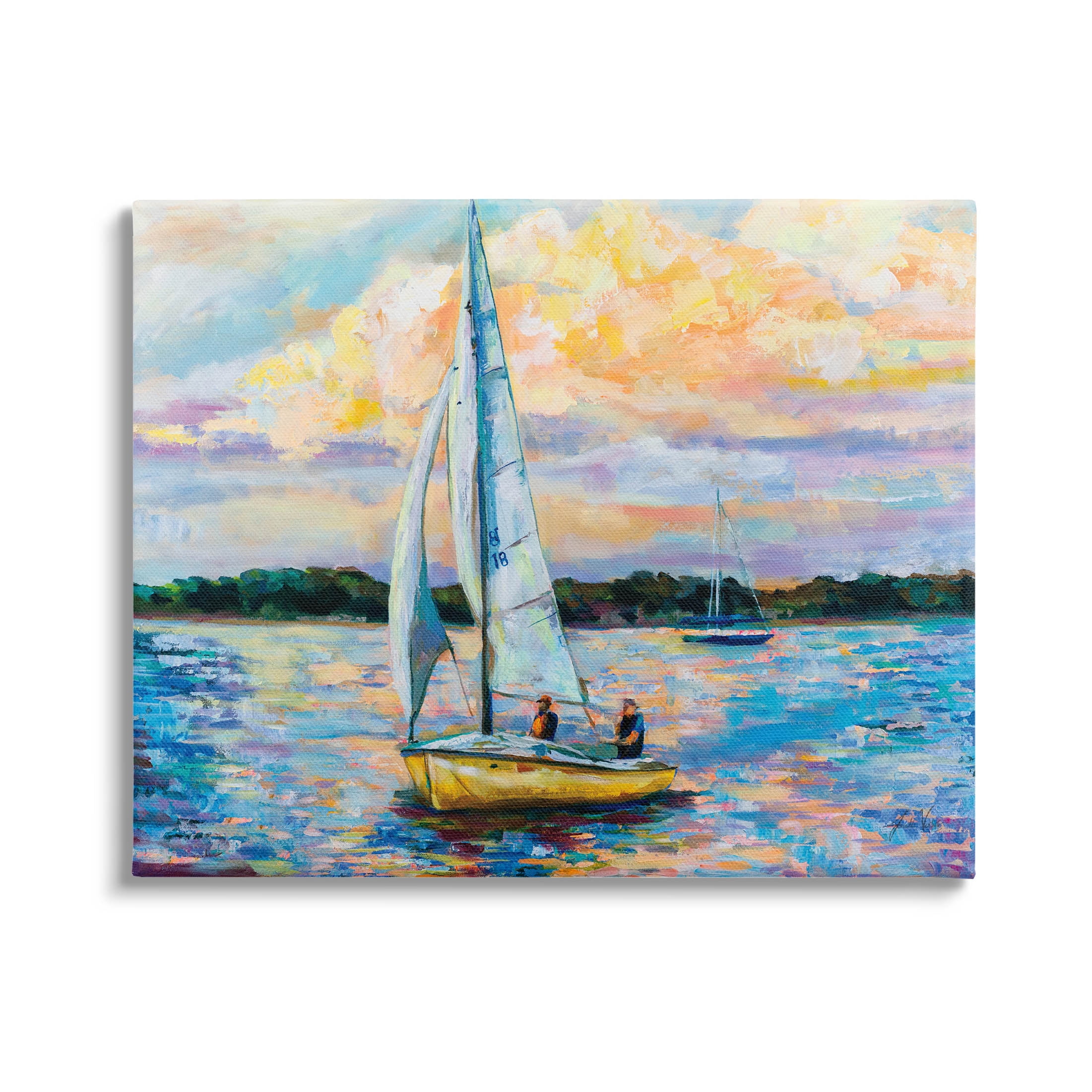 Stupell Industries Vivid Nautical Sailboat Landscape Painting Gallery Wrapped Canvas Print Wall Art, Design by Jeanette Vertentes