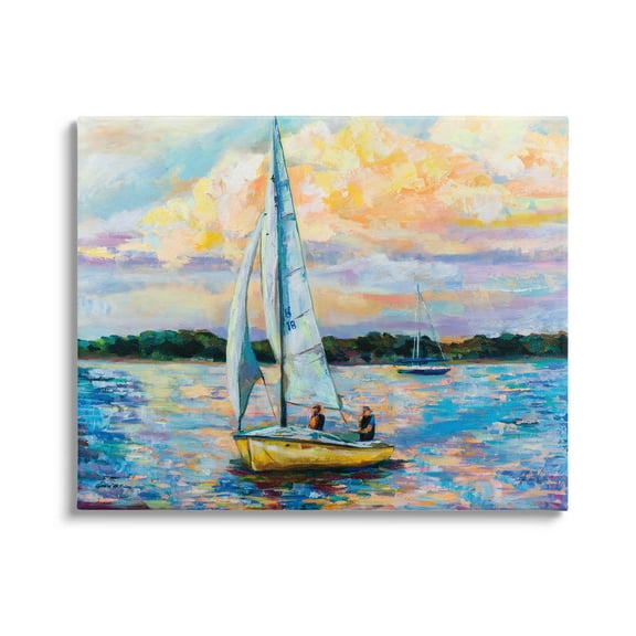 Stupell Industries Vivid Nautical Sailboat Landscape Painting Gallery Wrapped Canvas Print Wall Art, Design by Jeanette Vertentes