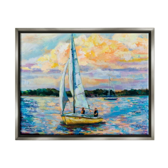 Stupell Industries Vivid Nautical Sailboat Landscape Painting Luster Gray Floating Framed Canvas Print Wall Art, Design by Jeanette Vertentes