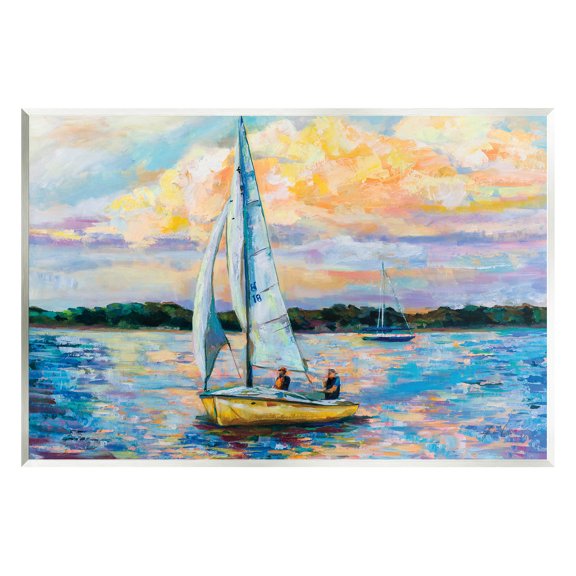 Stupell Industries Vivid Nautical Sailboat Landscape Painting Unframed Art Print Wall Art, Design by Jeanette Vertentes
