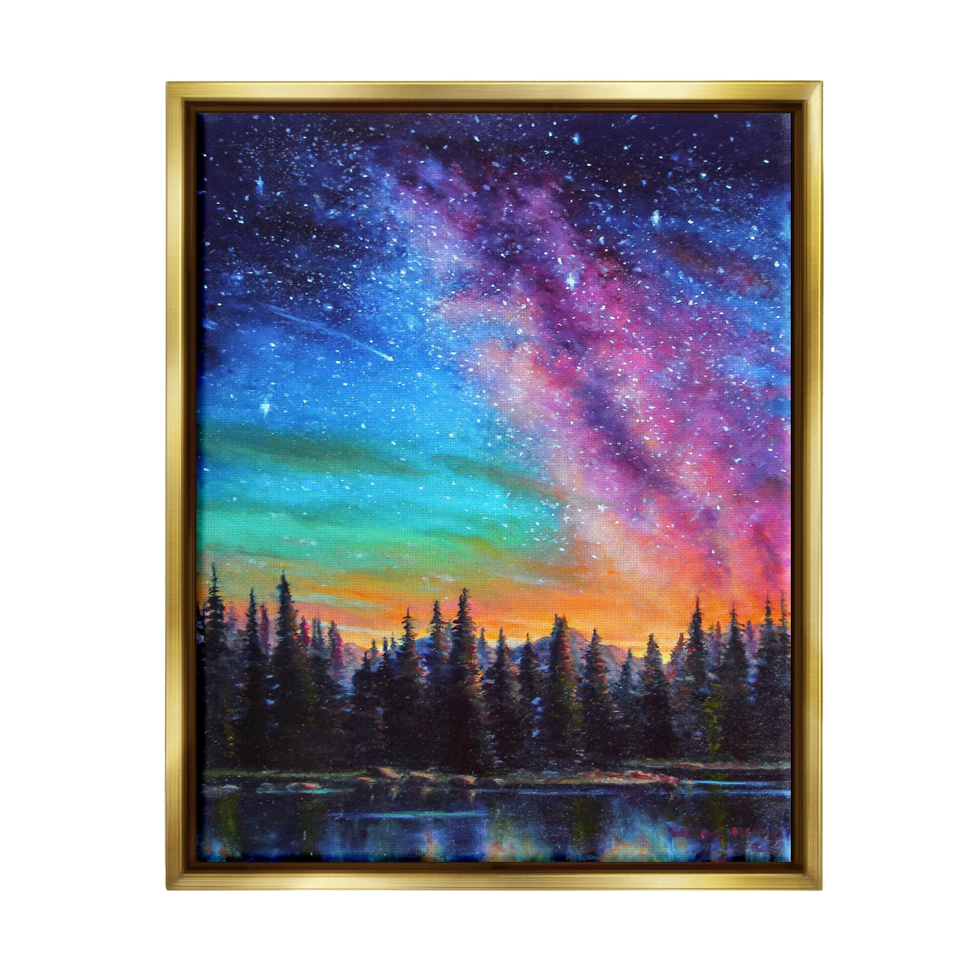 Stupell Industries Vivid Nebula Landscape Nature Painting Gold Floater Framed Art Print Wall Art, 17 x 21