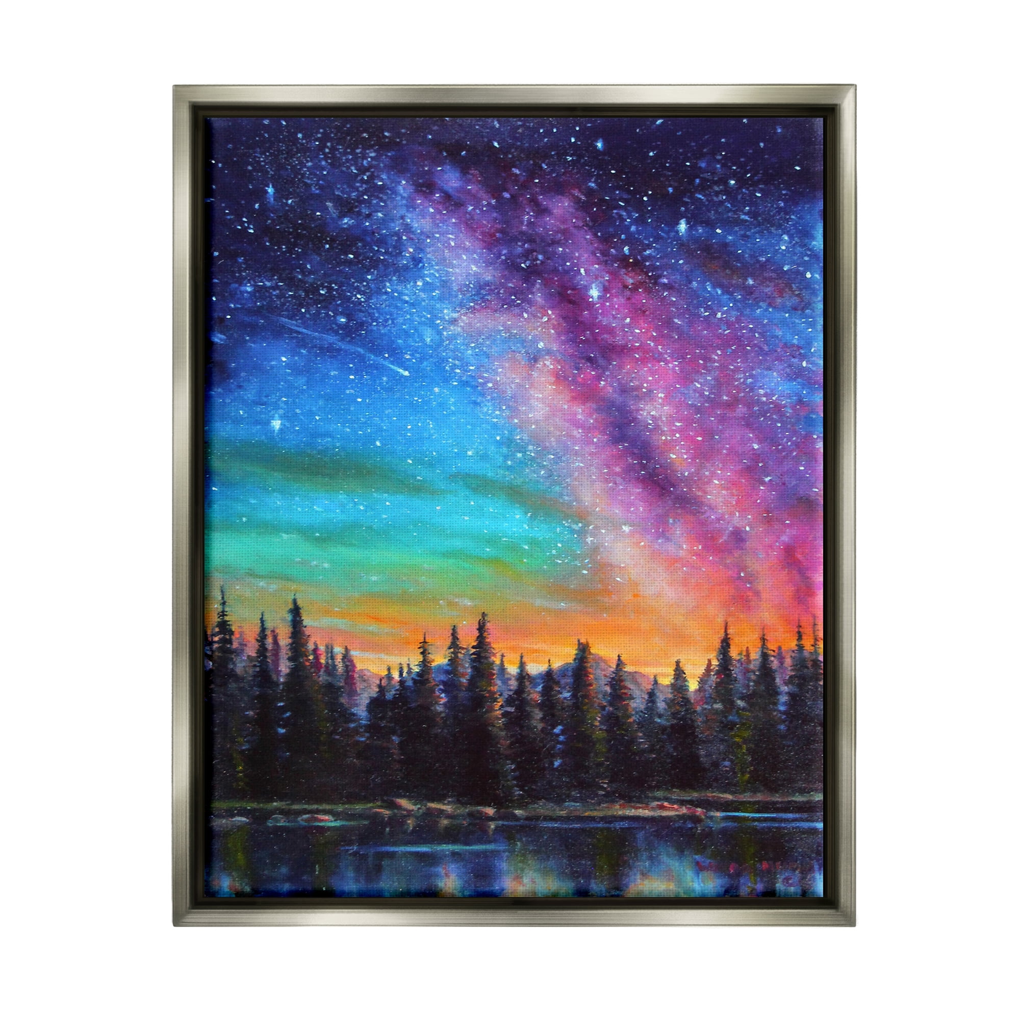 Stupell Industries Vivid Nebula Landscape Nature Painting Gray Floater Framed Art Print Wall Art, 25 x 31