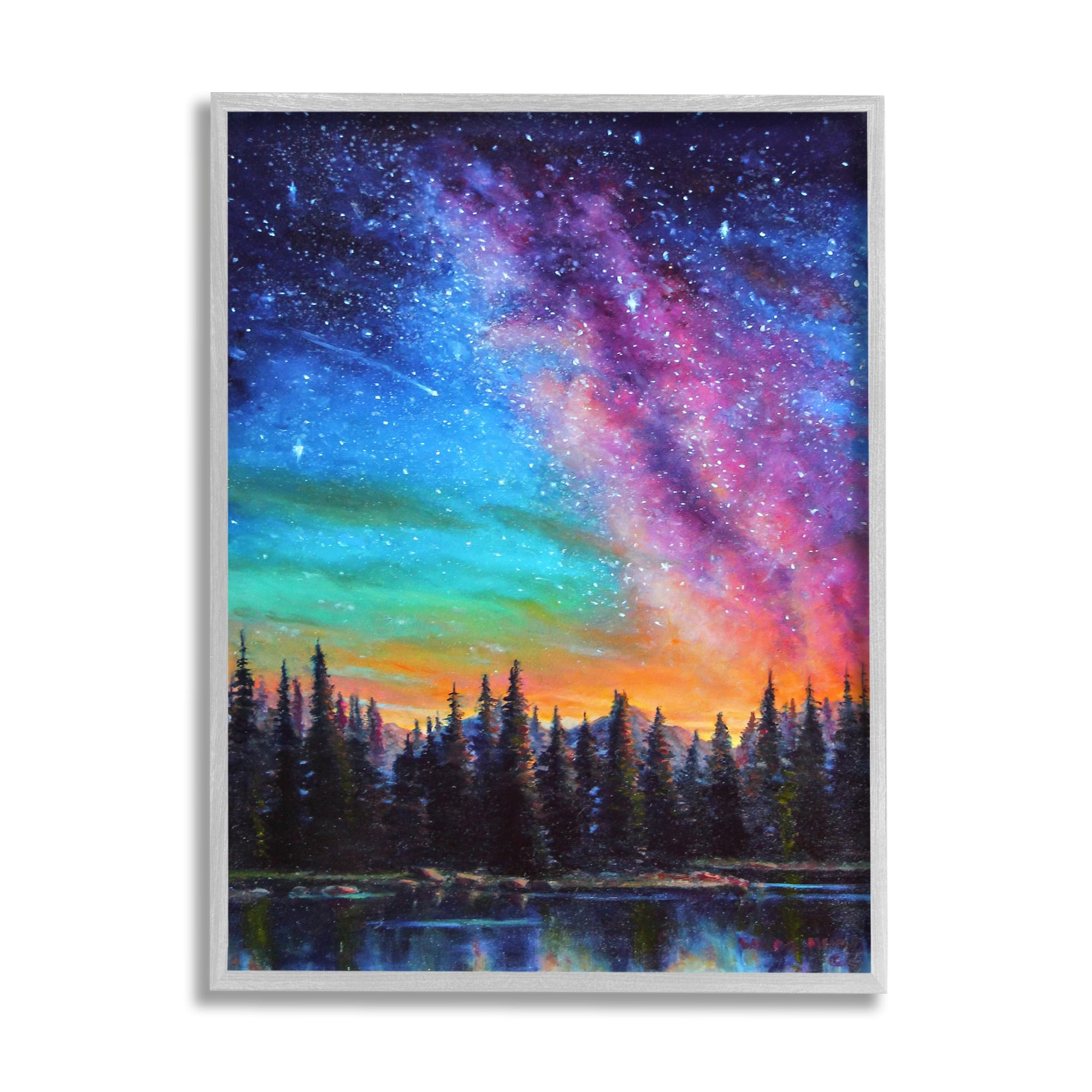 Stupell Industries Vivid Nebula Landscape Nature Painting Gray Framed Art Print Wall Art, 11 x 14