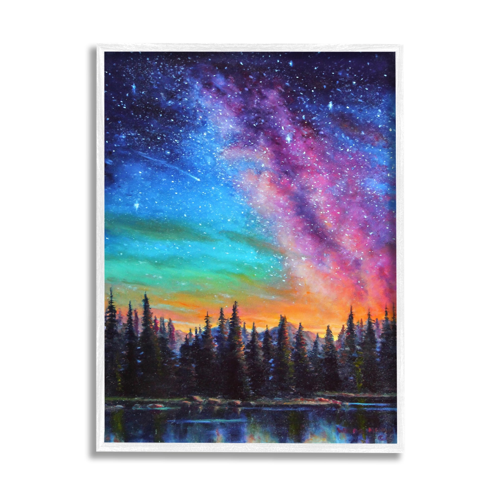 Stupell Industries Vivid Nebula Landscape Nature Painting White Framed Art Print Wall Art, 11 x 14
