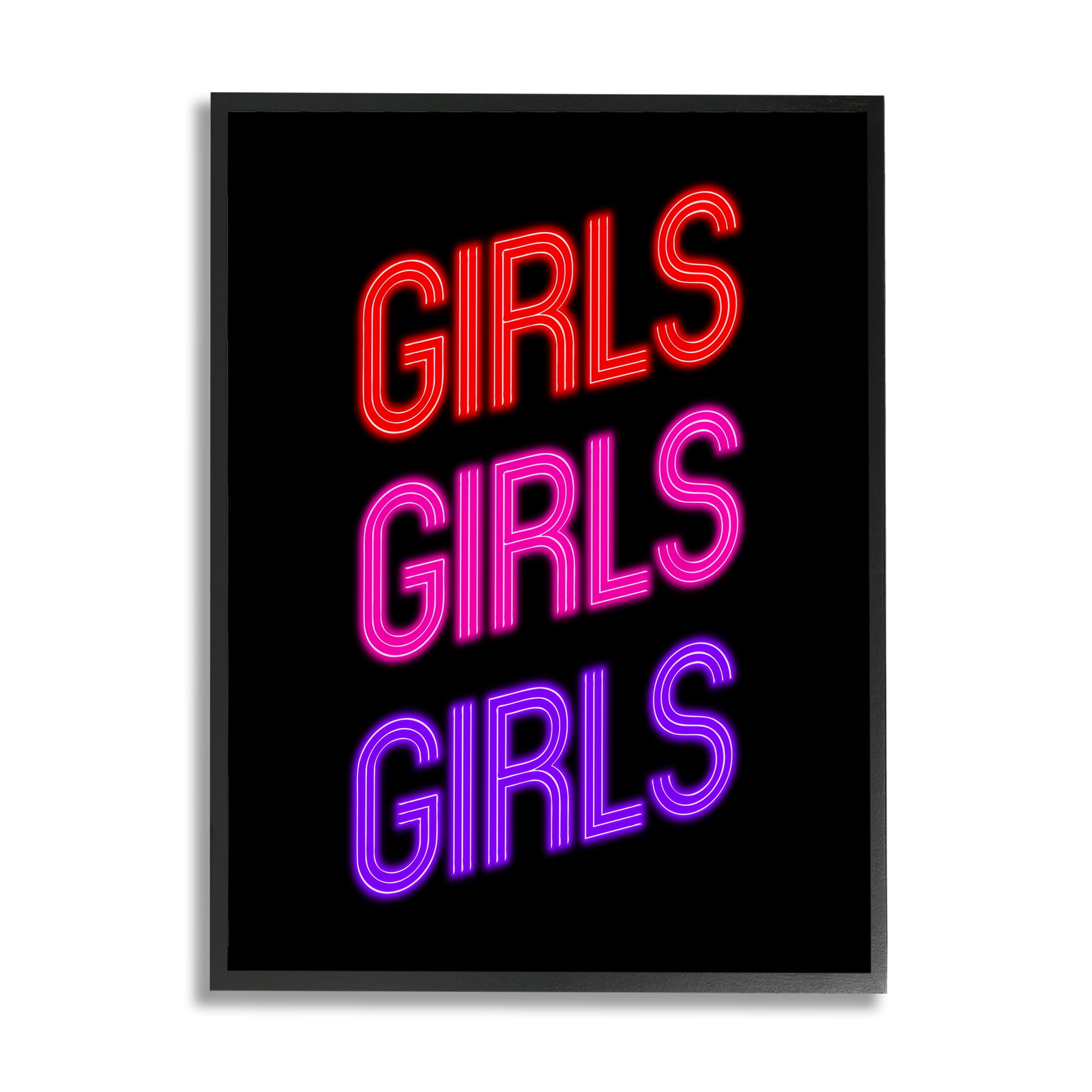 Stupell Industries Vivid Neon Girls Sign Inspirational Painting Black Framed Art Print Wall Art, 11 x 14