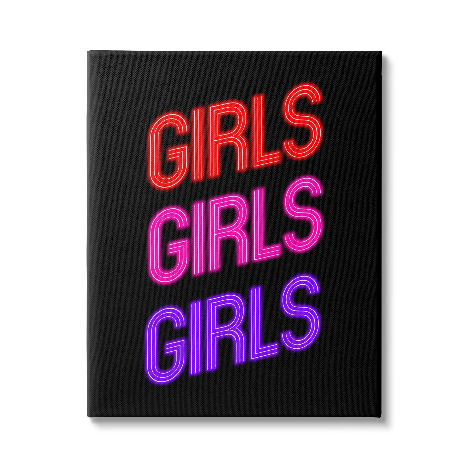 Stupell Industries Vivid Neon Girls Sign Inspirational Painting Gallery Wrapped Canvas Art Print Wall Art, 16 x 20
