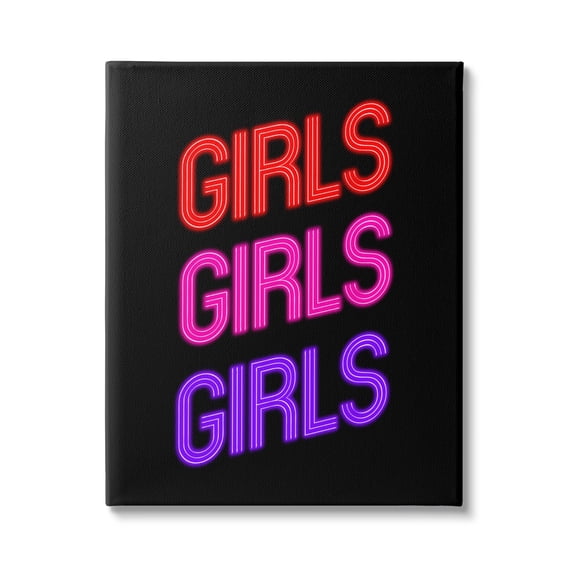 Stupell Industries Vivid Neon Girls Sign Inspirational Painting Gallery Wrapped Canvas Art Print Wall Art, 16 x 20