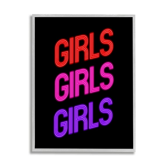 Stupell Industries Vivid Neon Girls Sign Inspirational Painting Gray Framed Art Print Wall Art, 11 x 14
