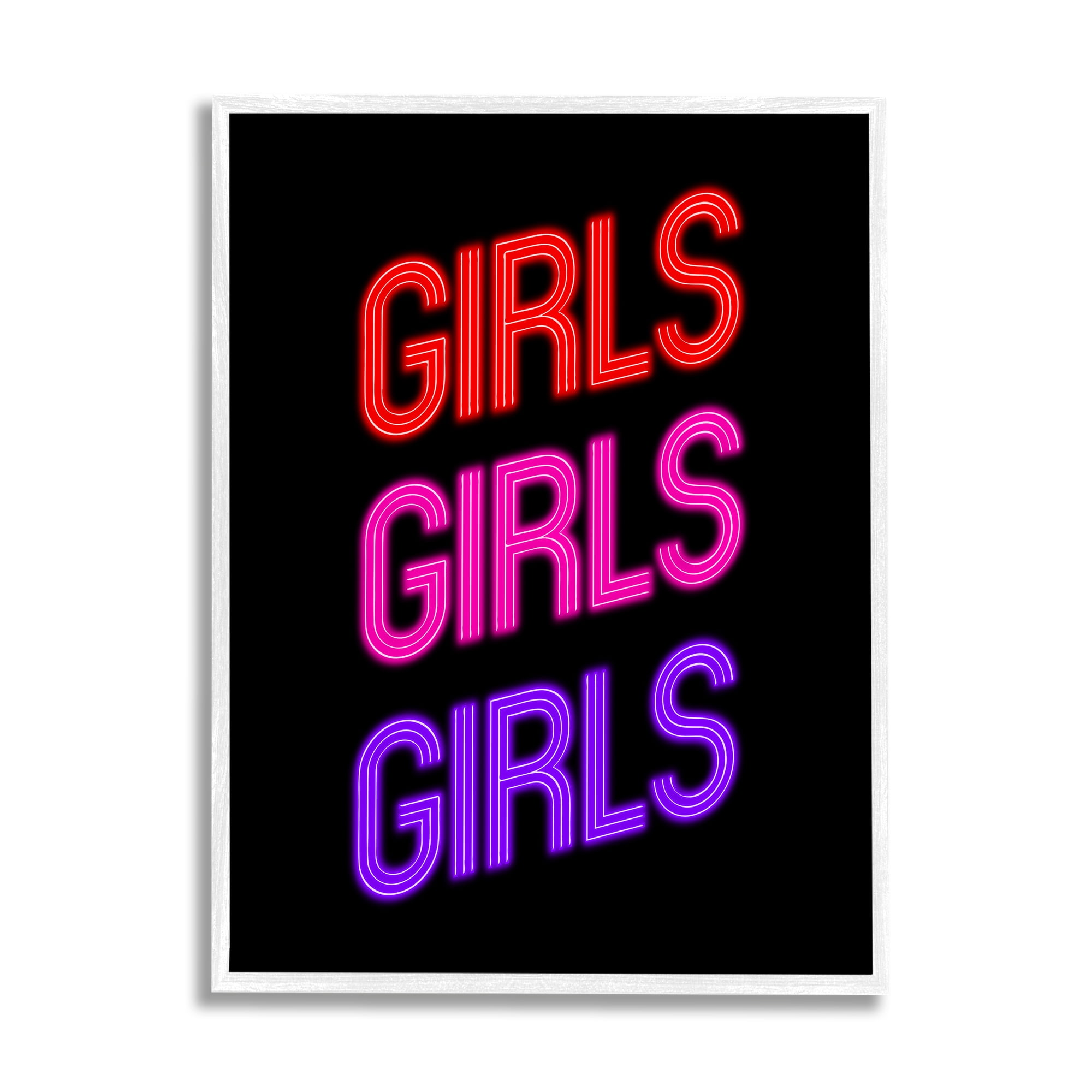 Stupell Industries Vivid Neon Girls Sign Inspirational Painting White Framed Art Print Wall Art, 11 x 14