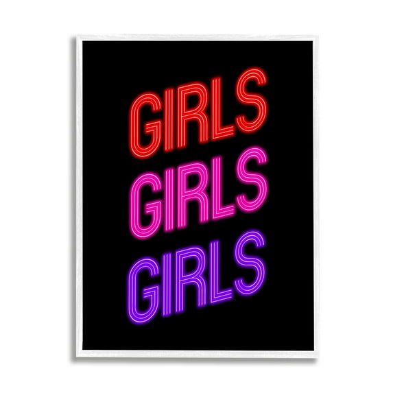 Stupell Industries Vivid Neon Girls Sign Inspirational Painting White Framed Art Print Wall Art, 16 x 20