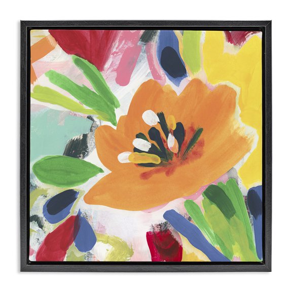 Stupell Industries Vivid Orange Flower Impressions Floral Painting Black Floater Framed Canvas Art Print Wall Art, 25 x 25