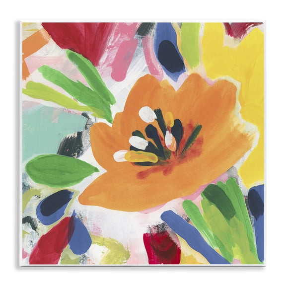 Stupell Industries Vivid Orange Flower Impressions Floral Painting Unframed Art Print Wall Art, 12 x 12
