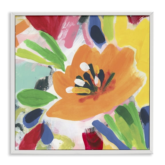 Stupell Industries Vivid Orange Flower Impressions Floral Painting White Framed Art Print Wall Art, 12 x 12