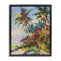 Stupell Industries Vivid Palm Nature Landscape Painting Black Floater Framed Canvas Art Print Wall Art, 17 x 21