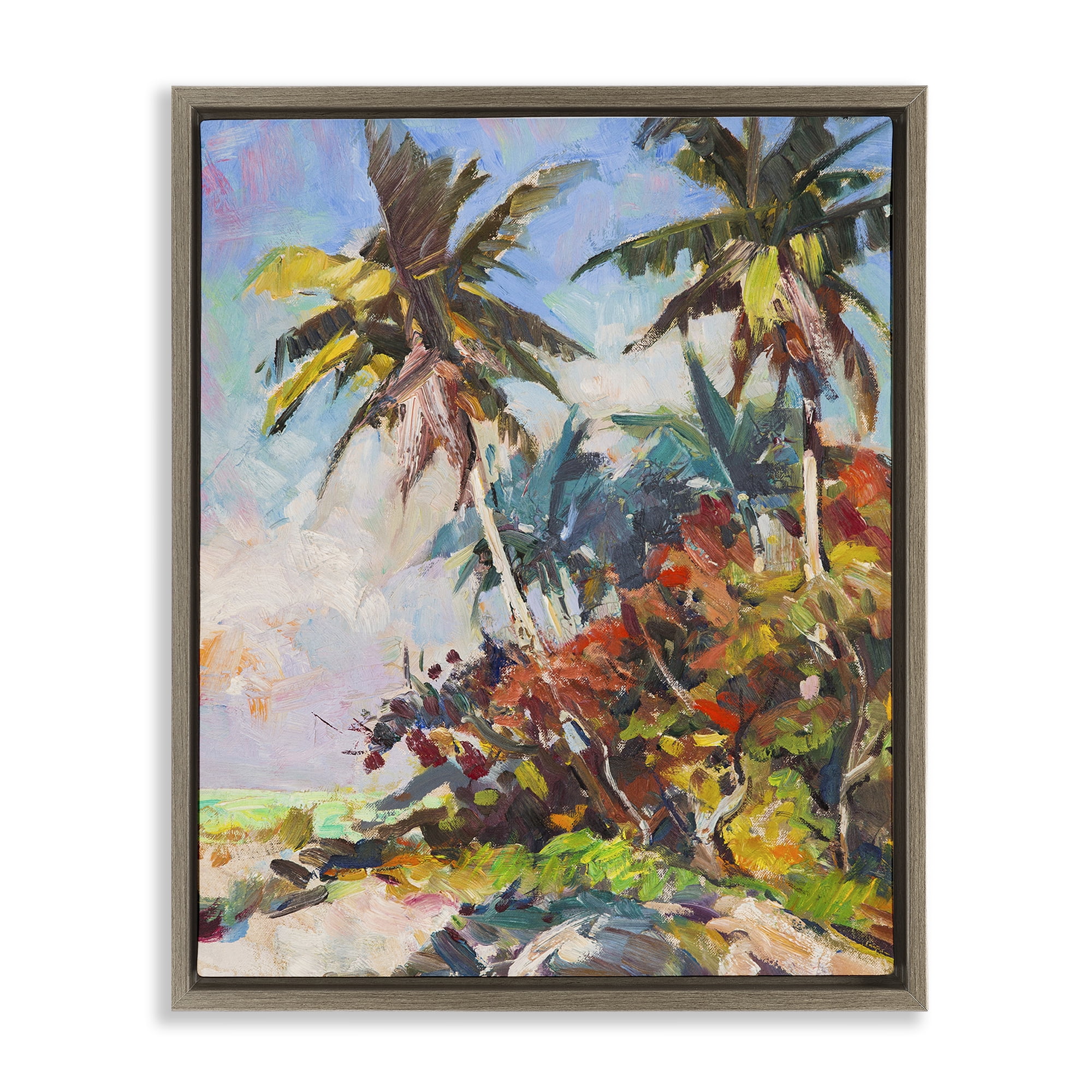 Stupell Industries Vivid Palm Nature Landscape Painting Brown Floater Framed Canvas Art Print Wall Art, 25 x 31
