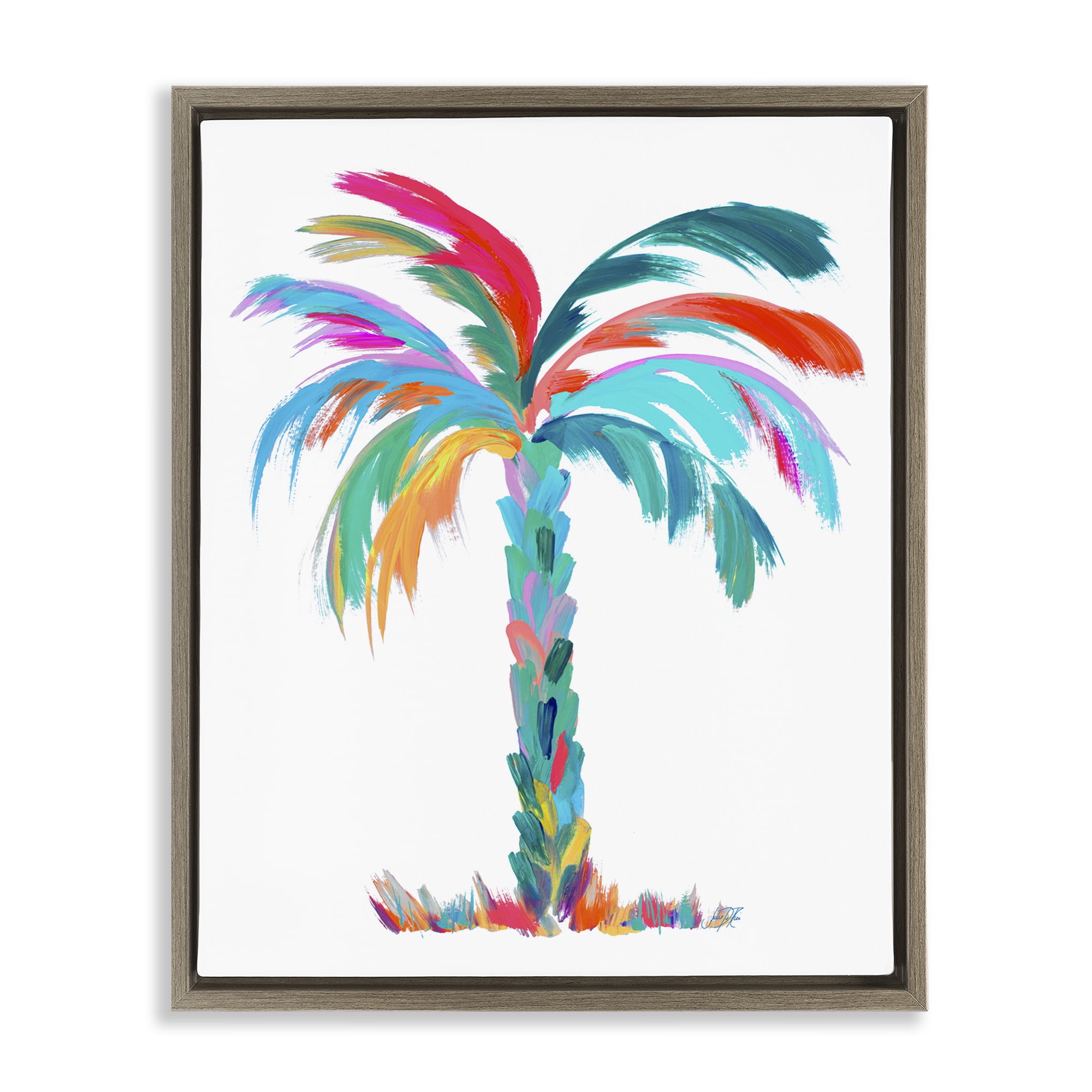 Stupell Industries Vivid Palm Tree Botanical & Floral Painting Brown Floater Framed Canvas Art Print Wall Art, 25 x 31