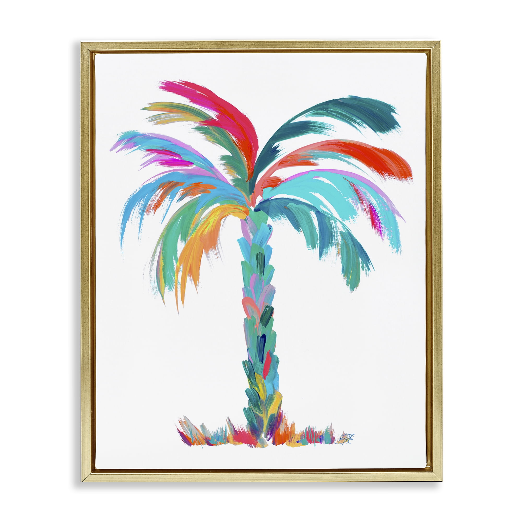 Stupell Industries Vivid Palm Tree Botanical & Floral Painting Gold Floater Framed Canvas Art Print Wall Art, 25 x 31