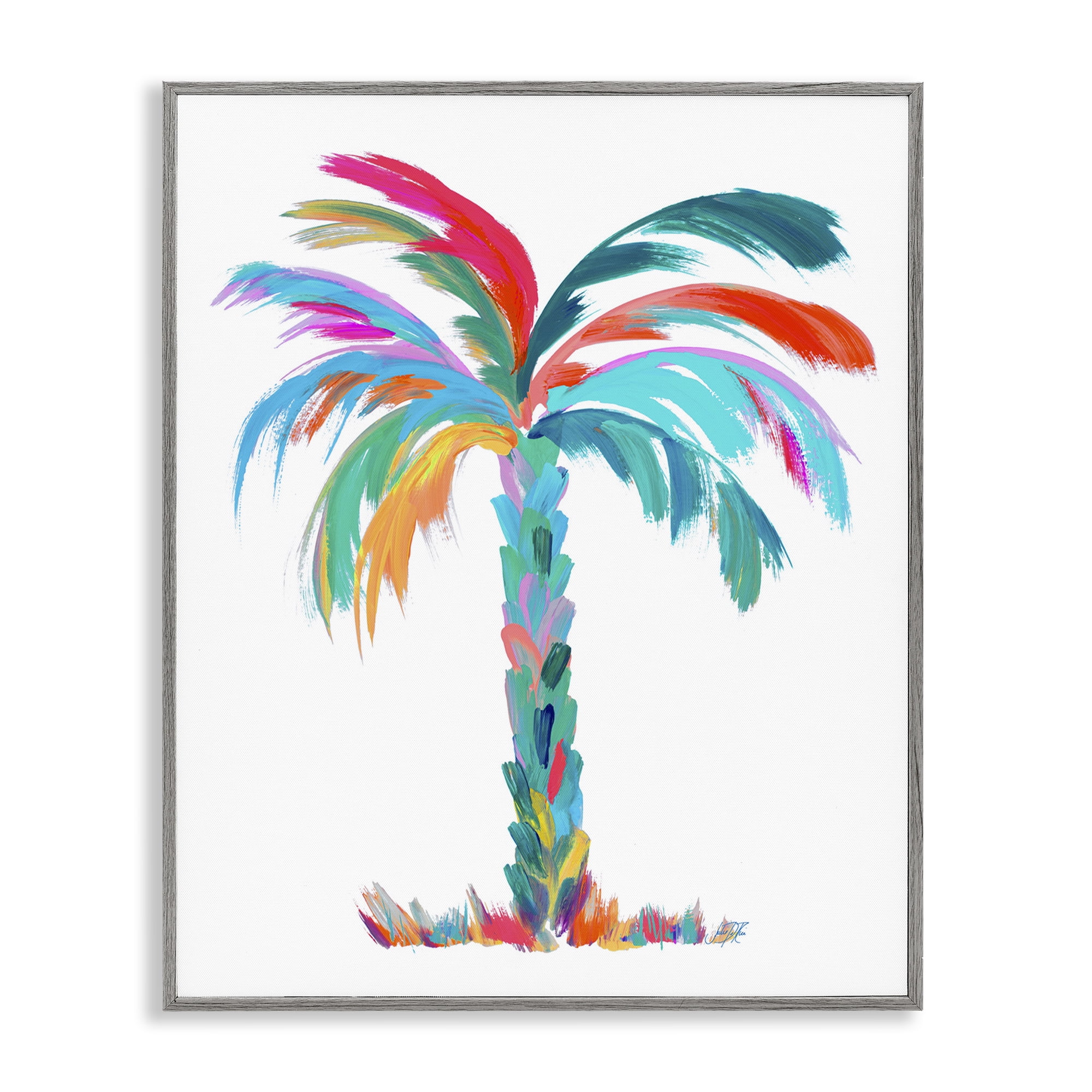 Vivid Multicolor Palm Tree Print with Gray Wood Frame, 11 x 14