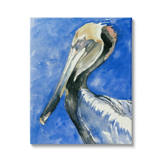 Stupell Industries Vivid Pelican Wildlife Bird Blue Watercolor Detail Painting Gallery Wrapped Canvas Print Wall Art, Design by Jennifer Paxton Parker