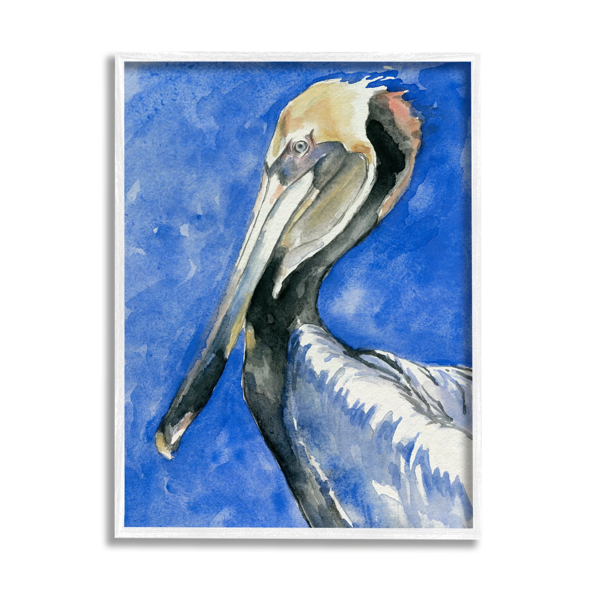 Stupell Industries Vivid Pelican Wildlife Bird Blue Watercolor Detail Painting White Framed Art Print Wall Art, Design by Jennifer Paxton Parker