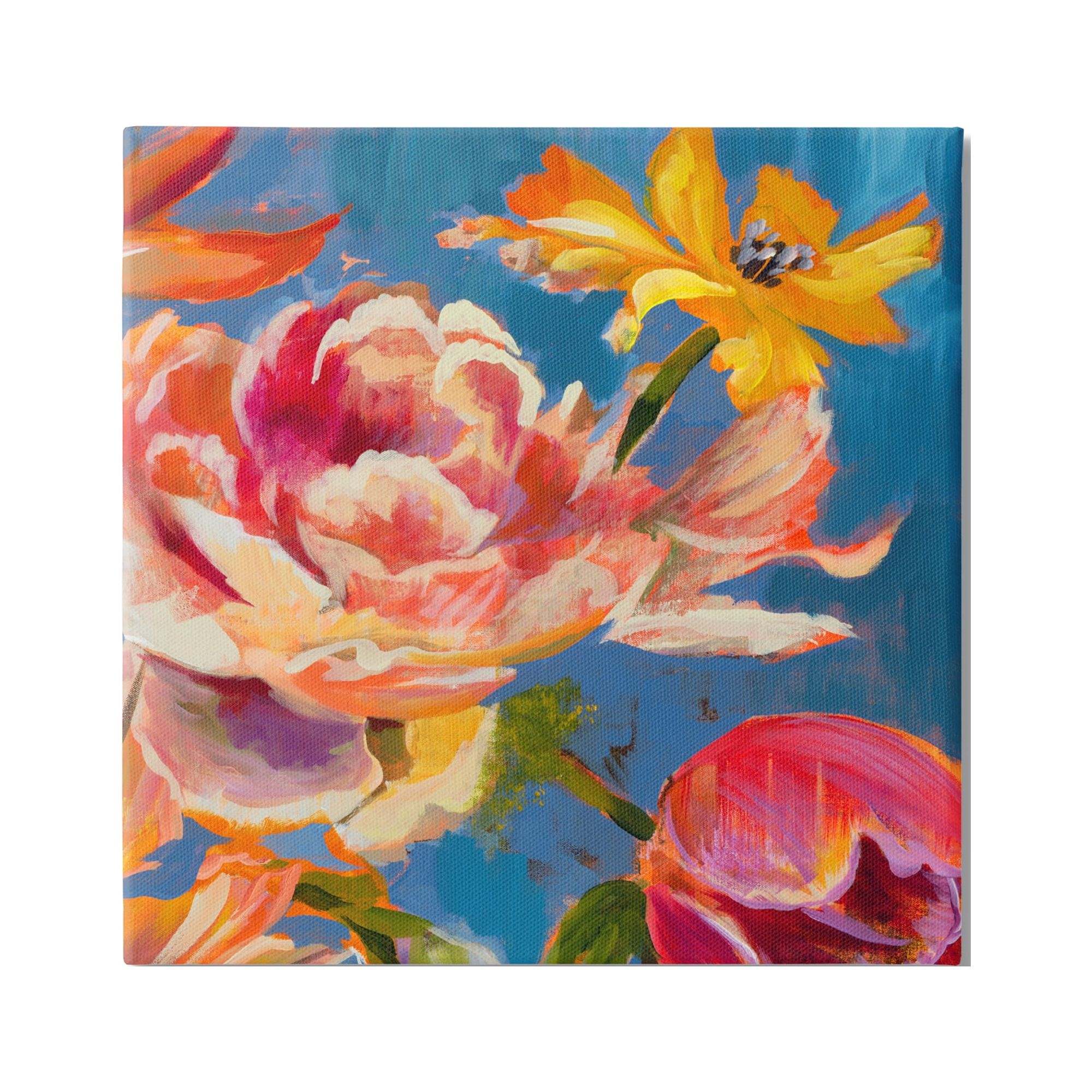 Stupell Industries Vivid Peonies on Blue Botanical & Floral Painting Gallery Wrapped Canvas Print Wall Art, 30 x 30