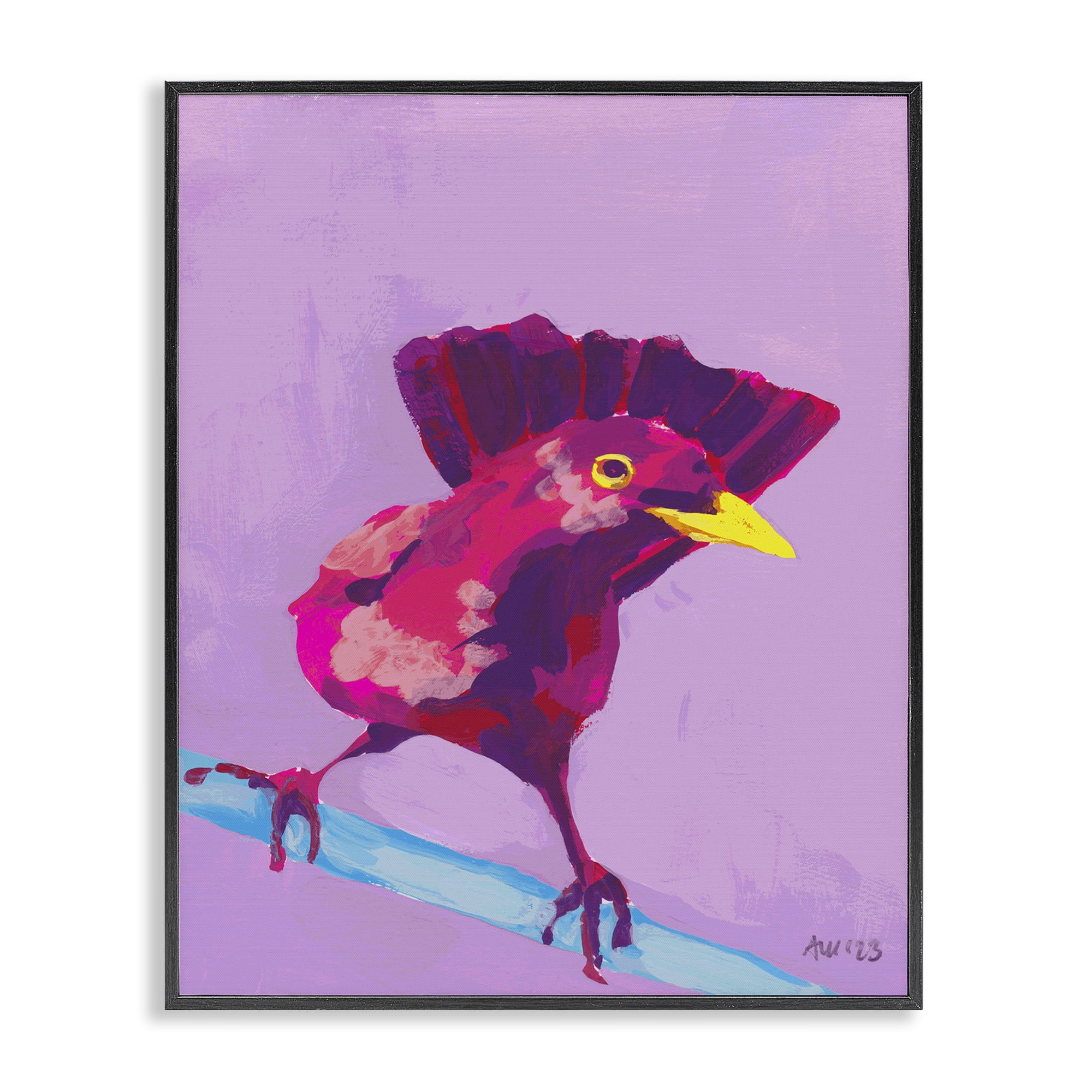 Stupell Industries Vivid Perched Bird Animals Painting Black Framed Art Print Wall Art, 16 x 20