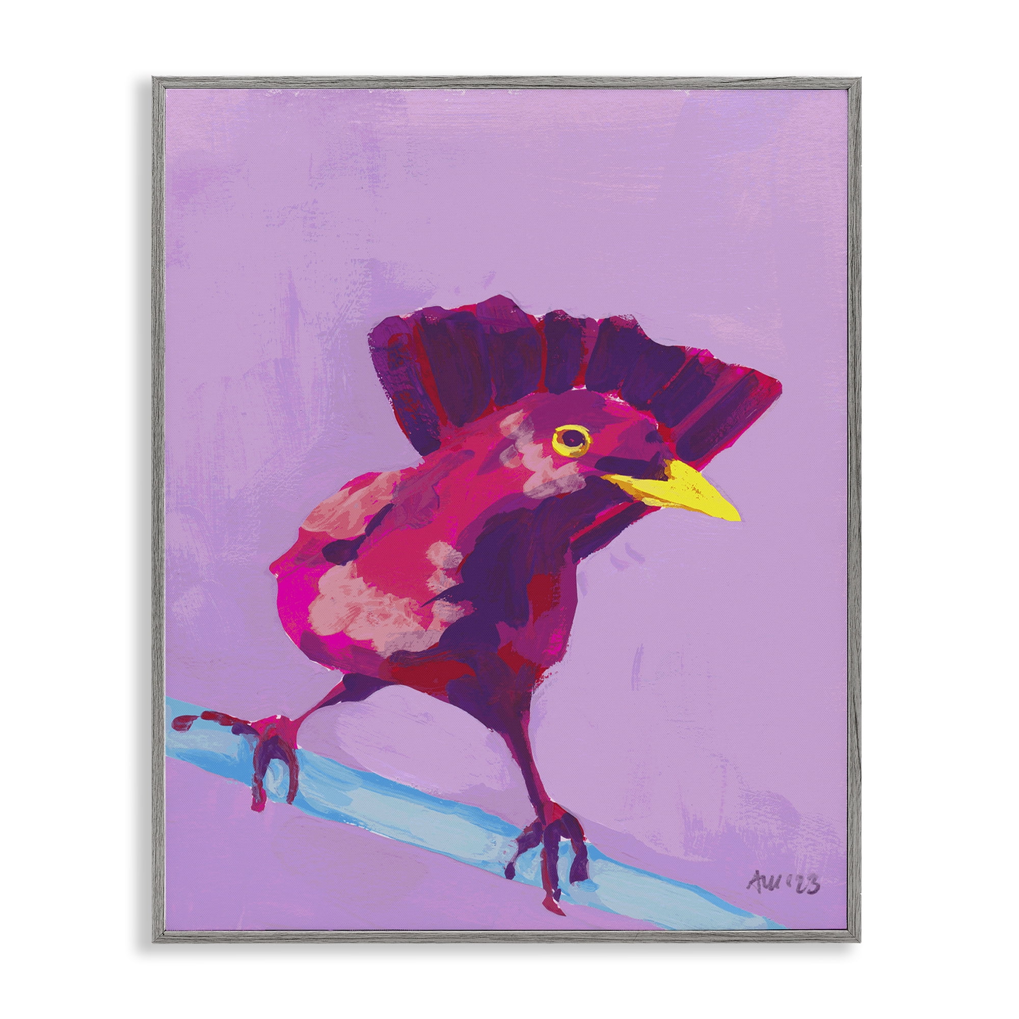 Stupell Industries Vivid Perched Bird Animals Painting Gray Framed Art Print Wall Art, 24 x 30