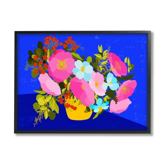 Stupell Industries Vivid Pink & Blue Bouquet Botanical & Floral Painting Black Framed Art Print Wall Art, 20 x 16