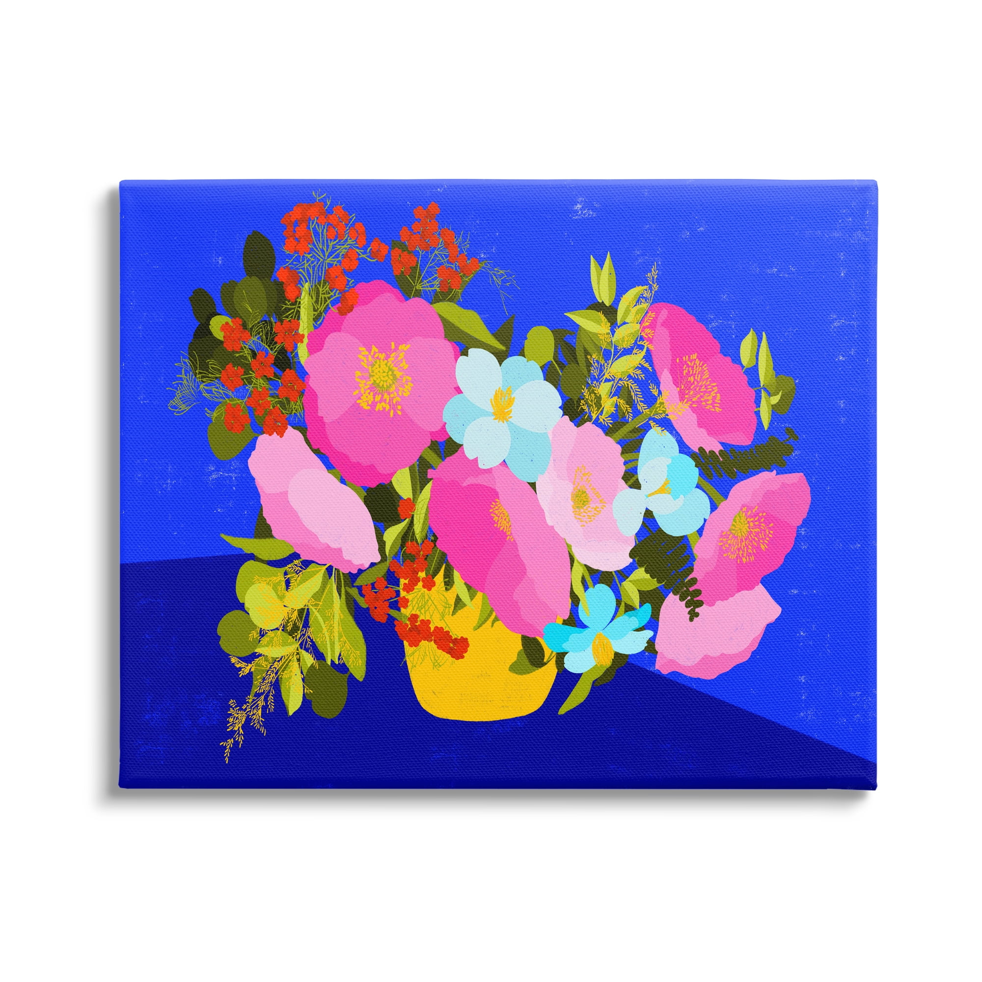 Stupell Industries Vivid Pink & Blue Bouquet Botanical & Floral Painting Gallery Wrapped Canvas Art Print Wall Art, 20 x 16