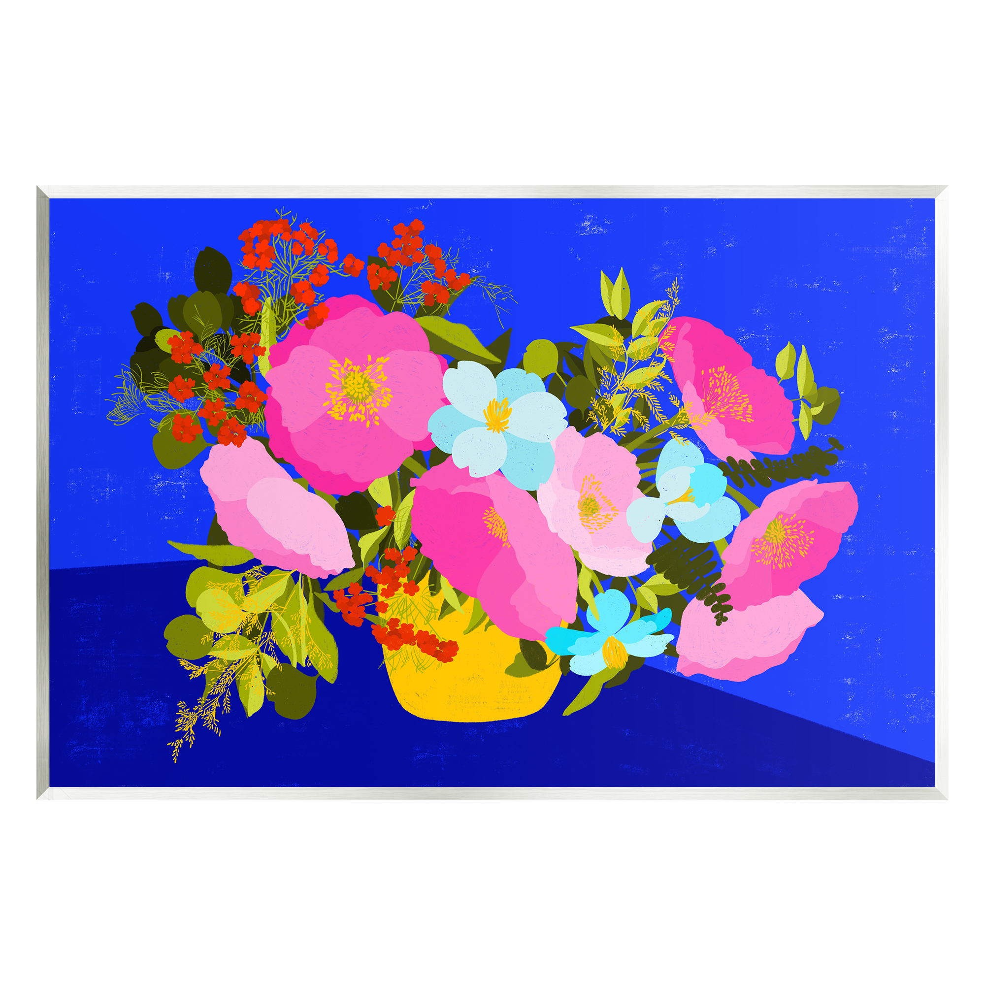 Stupell Industries Vivid Pink & Blue Bouquet Botanical & Floral Painting Unframed Art Print Wall Art, 19 x 13