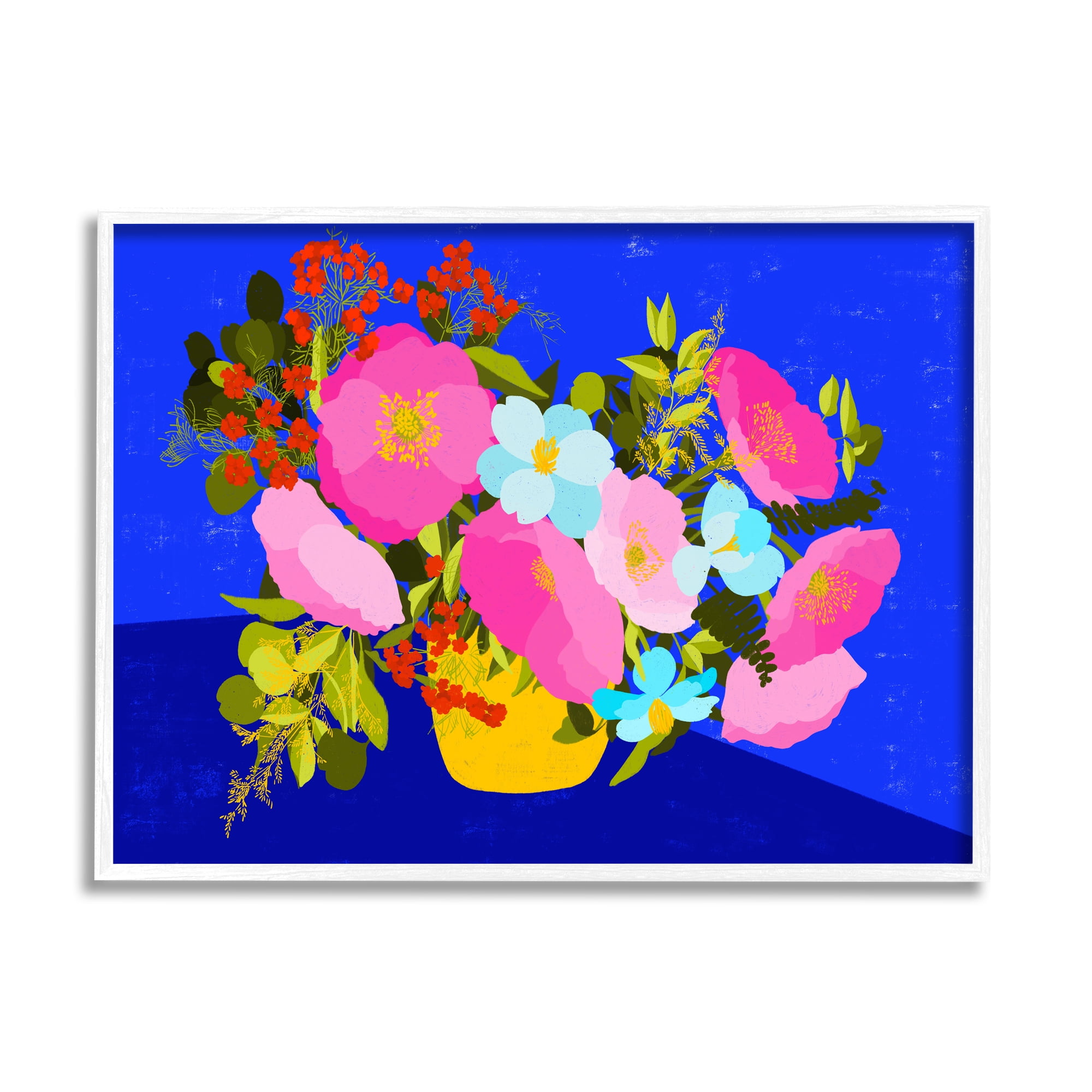 Stupell Industries Vivid Pink & Blue Bouquet Botanical & Floral Painting White Framed Art Print Wall Art, 14 x 11
