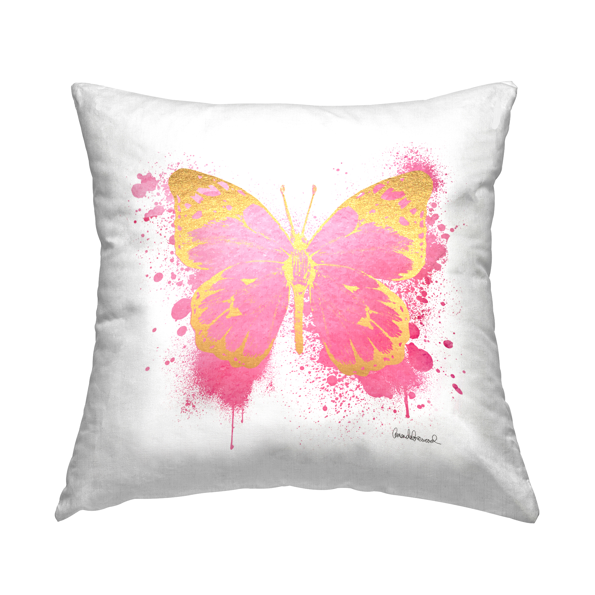 Stupell Industries Vivid Pink Butterfly Shape Printed Throw Pillow Design by Amanda Greenwood