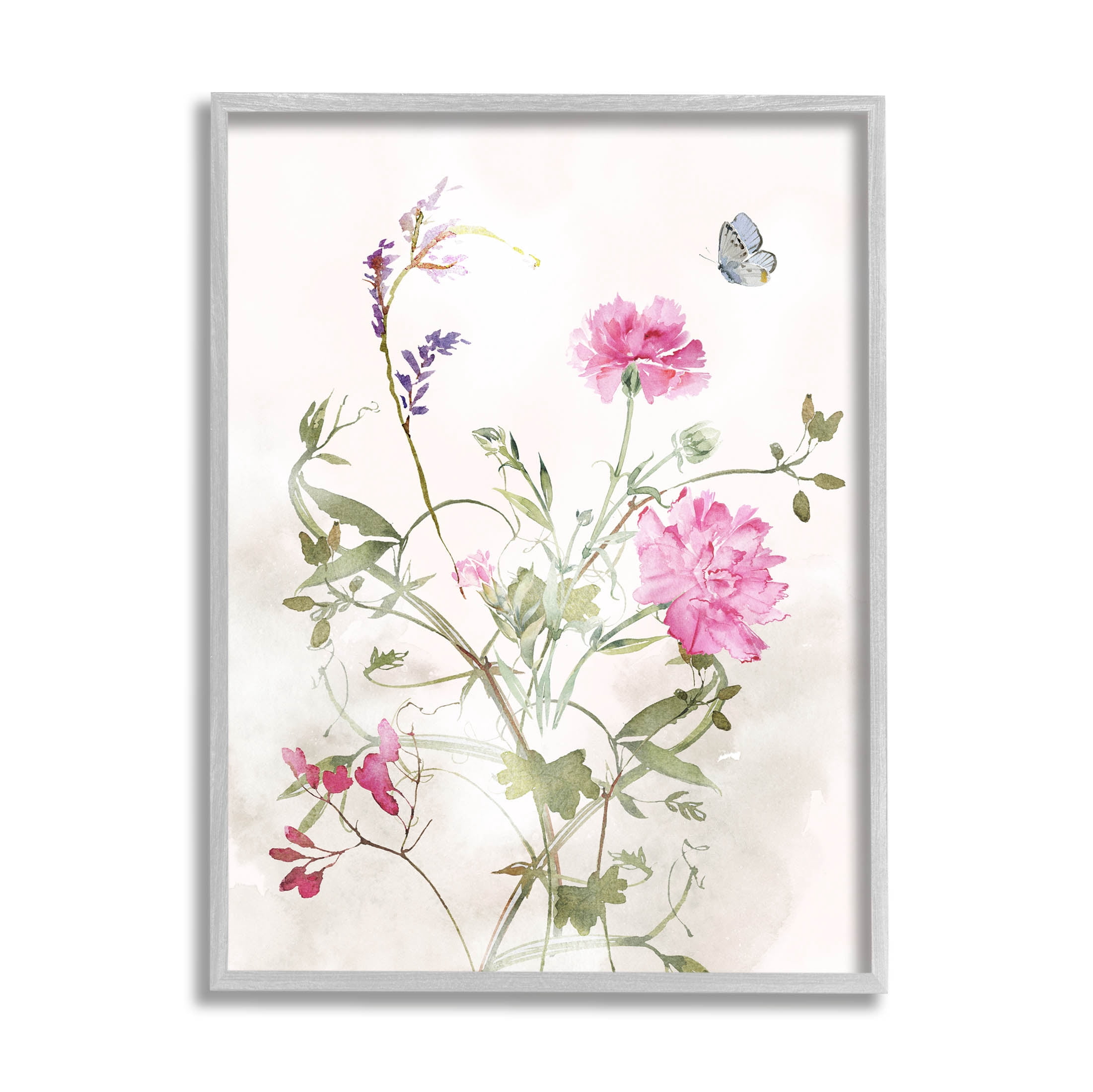 Stupell Industries Vivid Pink Carnation Blooms Graphic Art Gray Framed Art Print Wall Art, Design by Nina Blue