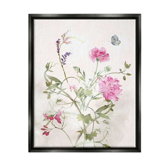 Stupell Industries Vivid Pink Carnation Blooms Graphic Art Jet Black Floating Framed Canvas Print Wall Art, Design by Nina Blue