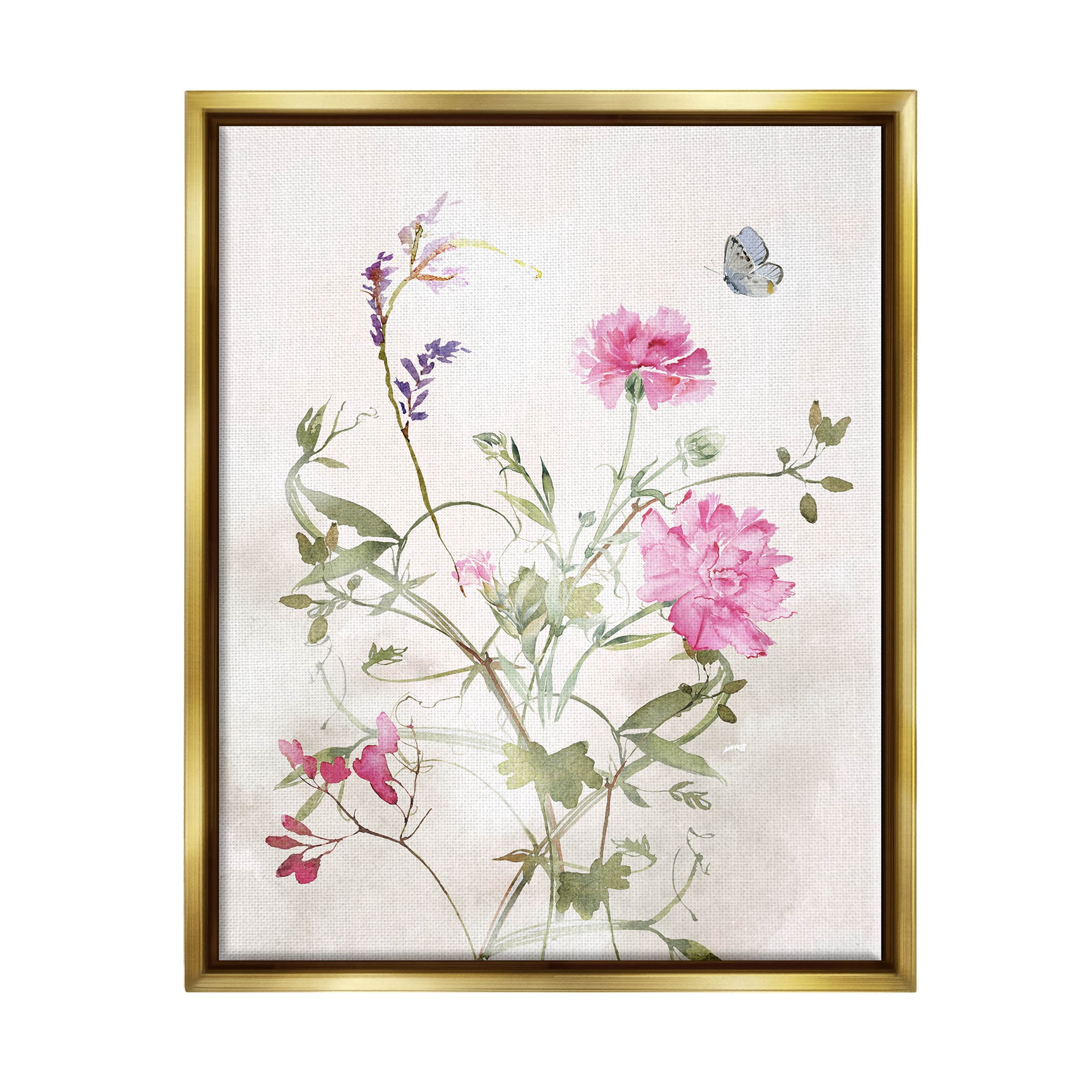 Stupell Industries Vivid Pink Carnation Blooms Graphic Art Metallic Gold Floating Framed Canvas Print Wall Art, Design by Nina Blue