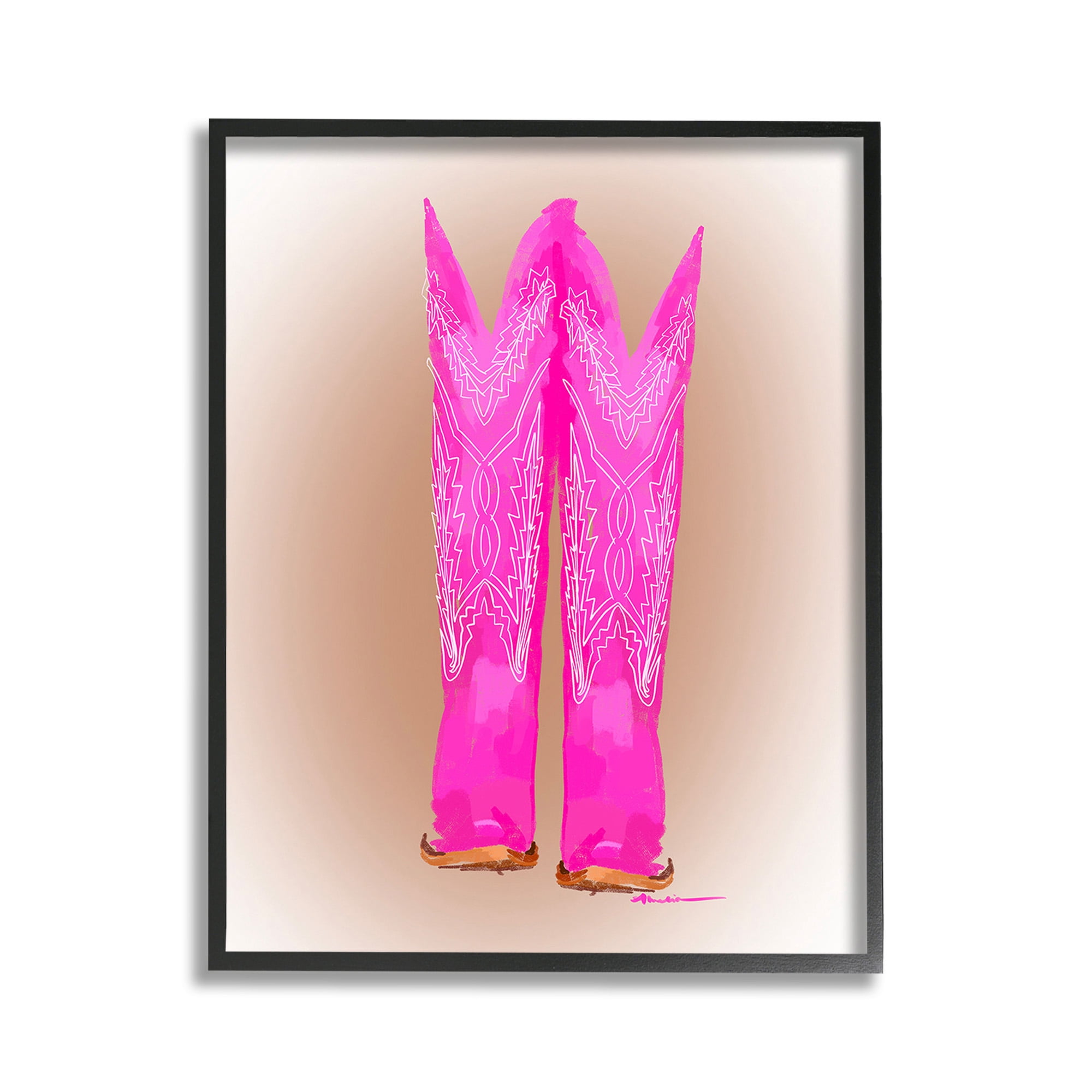 Stupell Industries Vivid Pink Cowgirl Boots Beauty & Fashion Painting Black Framed Art Print Wall Art, 11 x 14