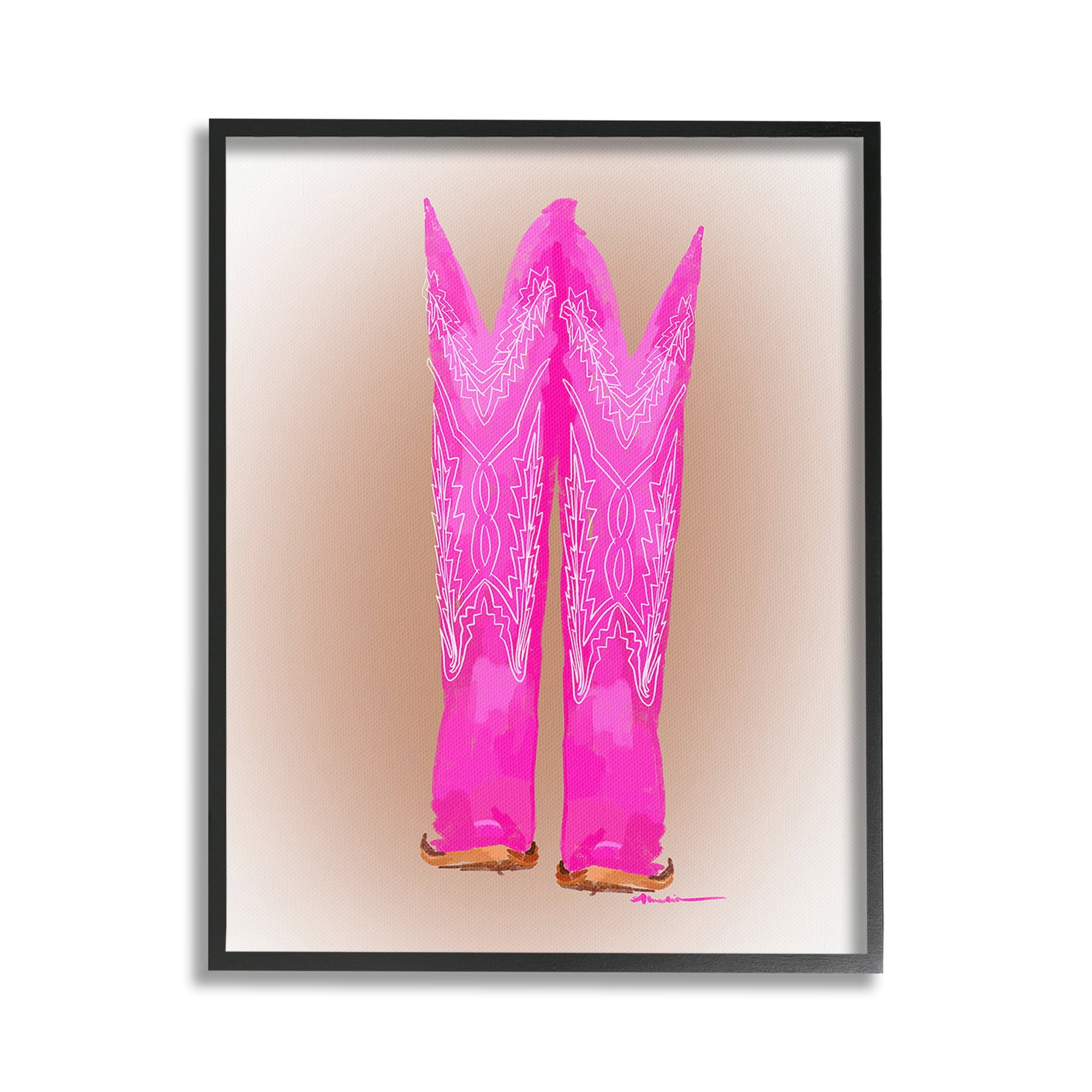 Stupell Industries Vivid Pink Cowgirl Boots Beauty & Fashion Painting Black Framed Art Print Wall Art, 16 x 20