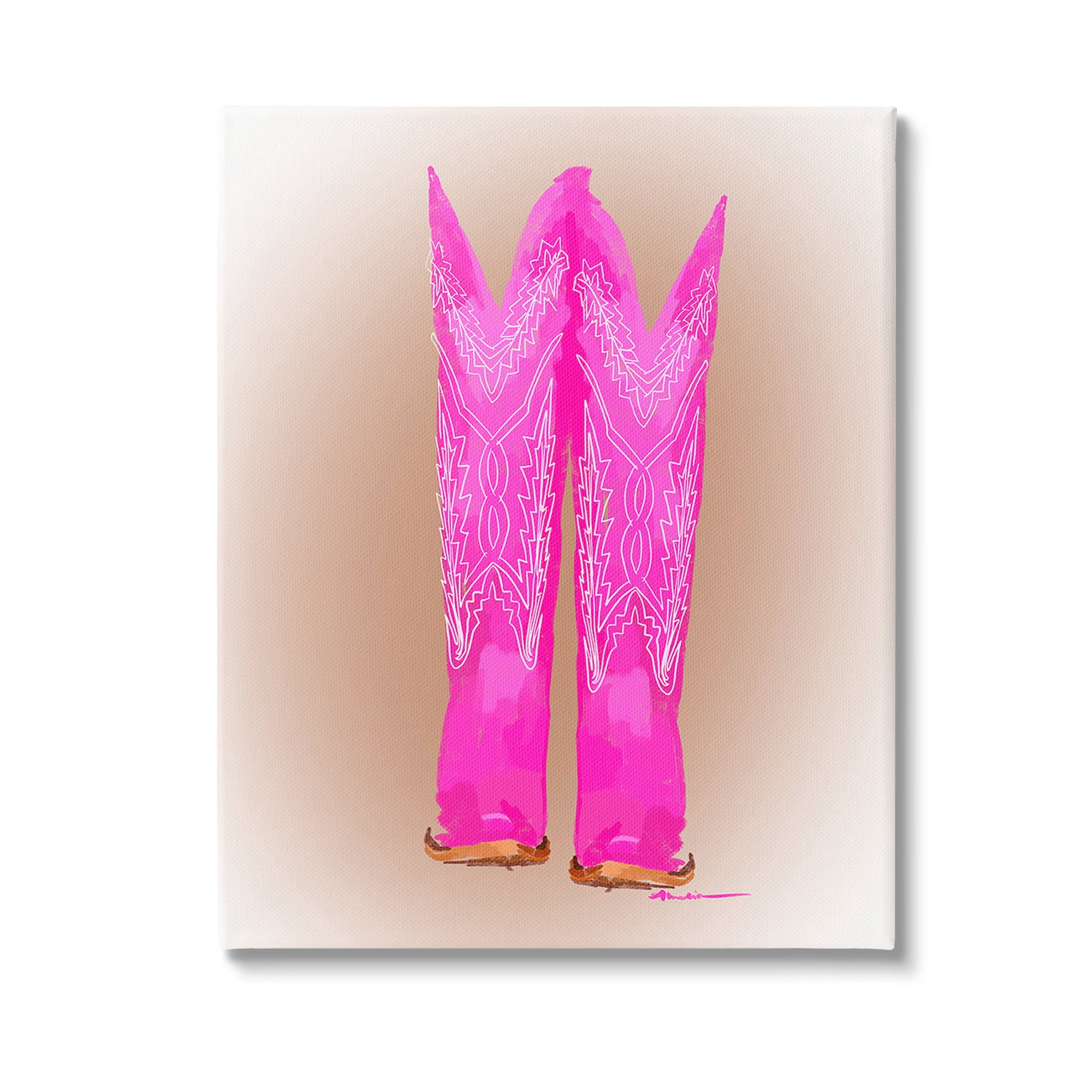 Stupell Industries Vivid Pink Cowgirl Boots Beauty & Fashion Painting Gallery Wrapped Canvas Art Print Wall Art, 30 x 40