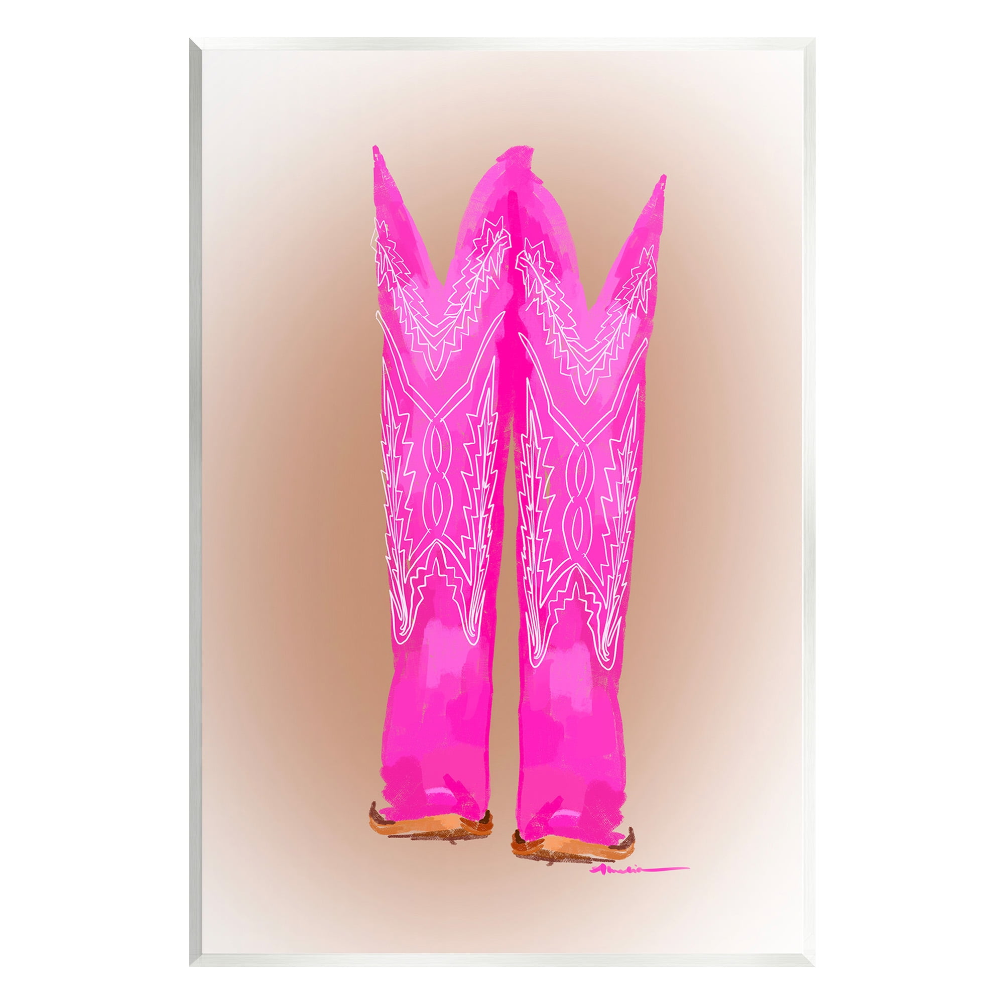 Stupell Industries Vivid Pink Cowgirl Boots Beauty & Fashion Painting Unframed Art Print Wall Art, 10 x 15