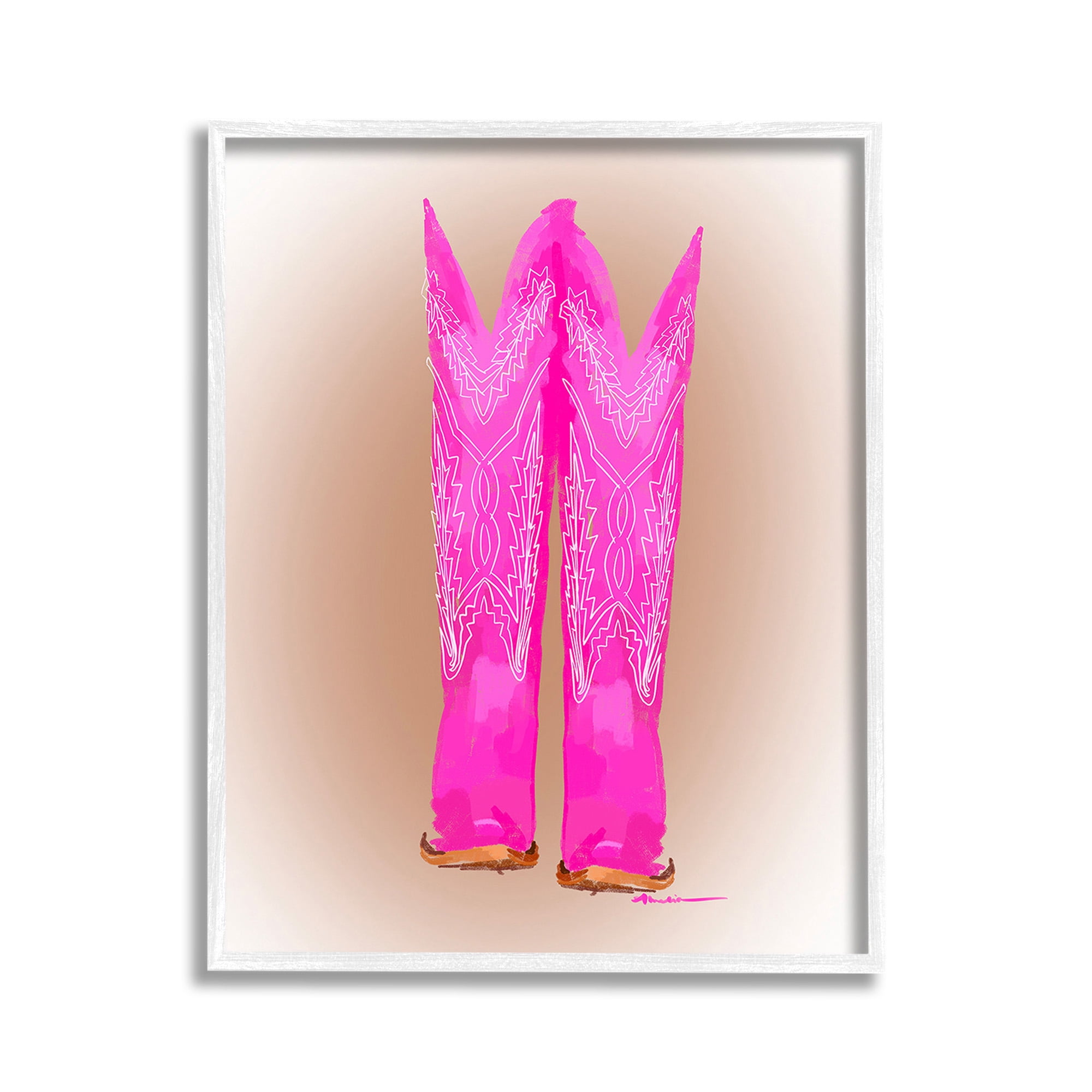 Stupell Industries Vivid Pink Cowgirl Boots Beauty & Fashion Painting White Framed Art Print Wall Art, 11 x 14