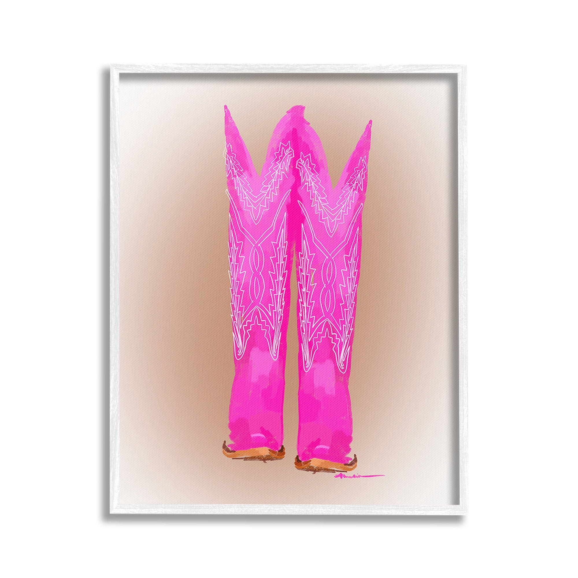 Stupell Industries Vivid Pink Cowgirl Boots Beauty & Fashion Painting White Framed Art Print Wall Art, 16 x 20