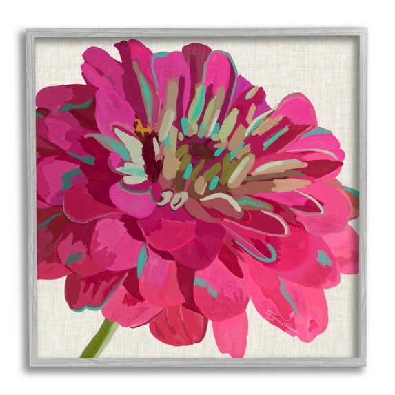 Stupell Industries Vivid Pink Dahlia Flower Bloom Botanical & Floral Painting Gray Framed Art Print Wall Art