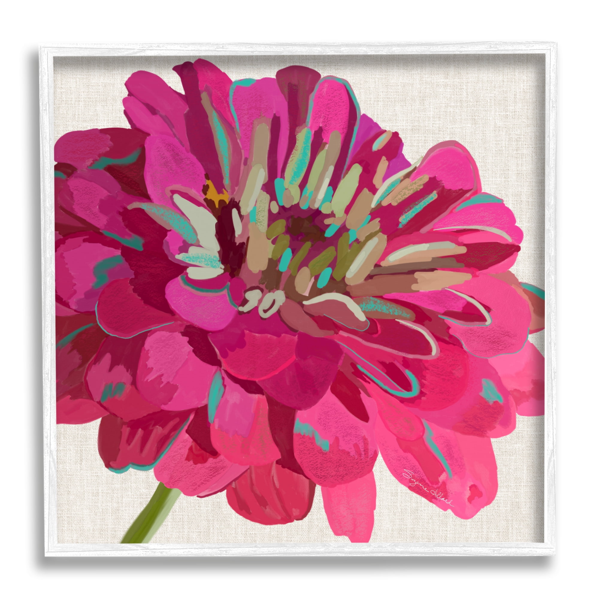 Stupell Industries Vivid Pink Dahlia Flower Bloom Botanical & Floral Painting White Framed Art Print Wall Art