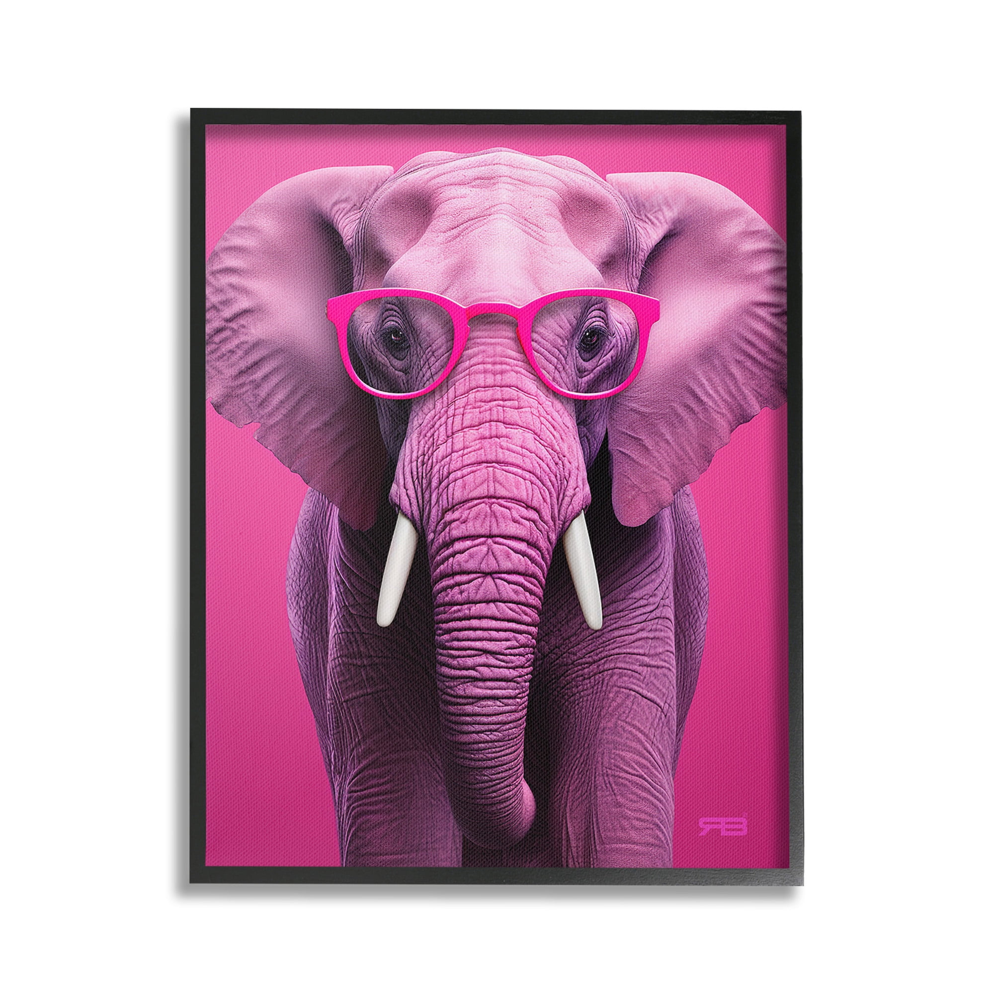 Stupell Industries Vivid Pink Elephant Animals & Insects Painting Black Framed Art Print Wall Art, 24 x 30