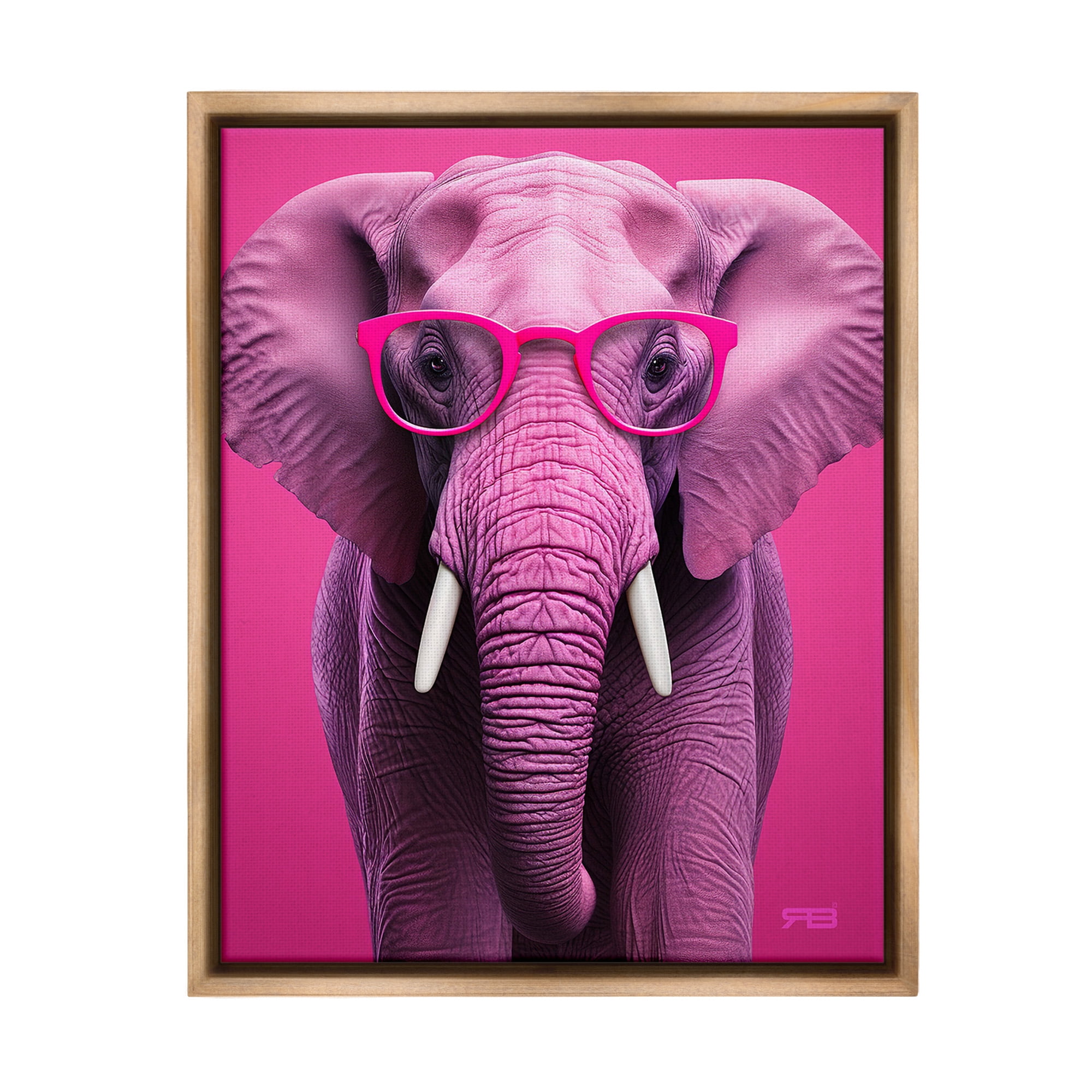 Stupell Industries Vivid Pink Elephant Animals & Insects Painting Brown Floater Framed Canvas Art Print Wall Art, 17 x 21