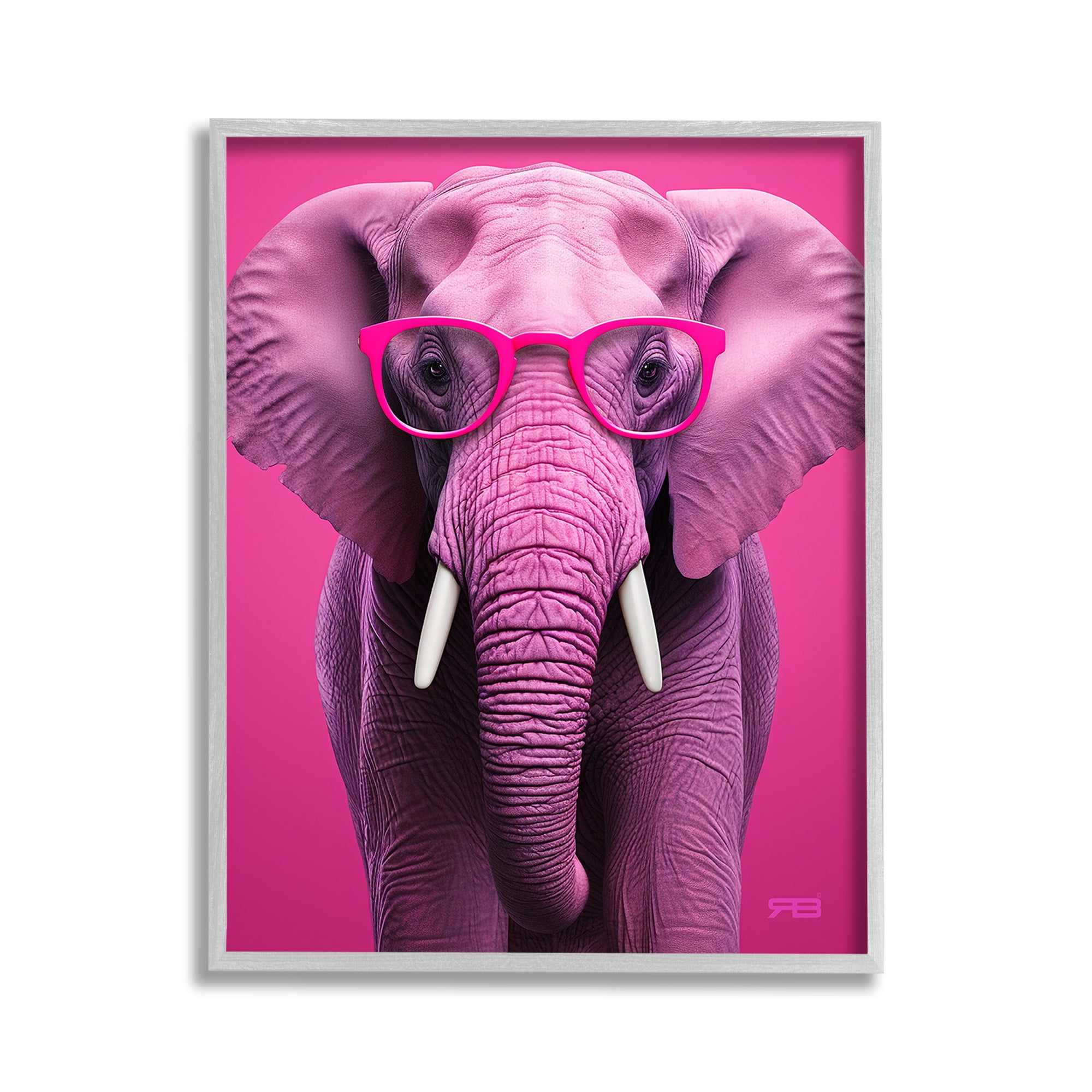 Stupell Industries Vivid Pink Elephant Animals & Insects Painting Gray Framed Art Print Wall Art, 11 x 14