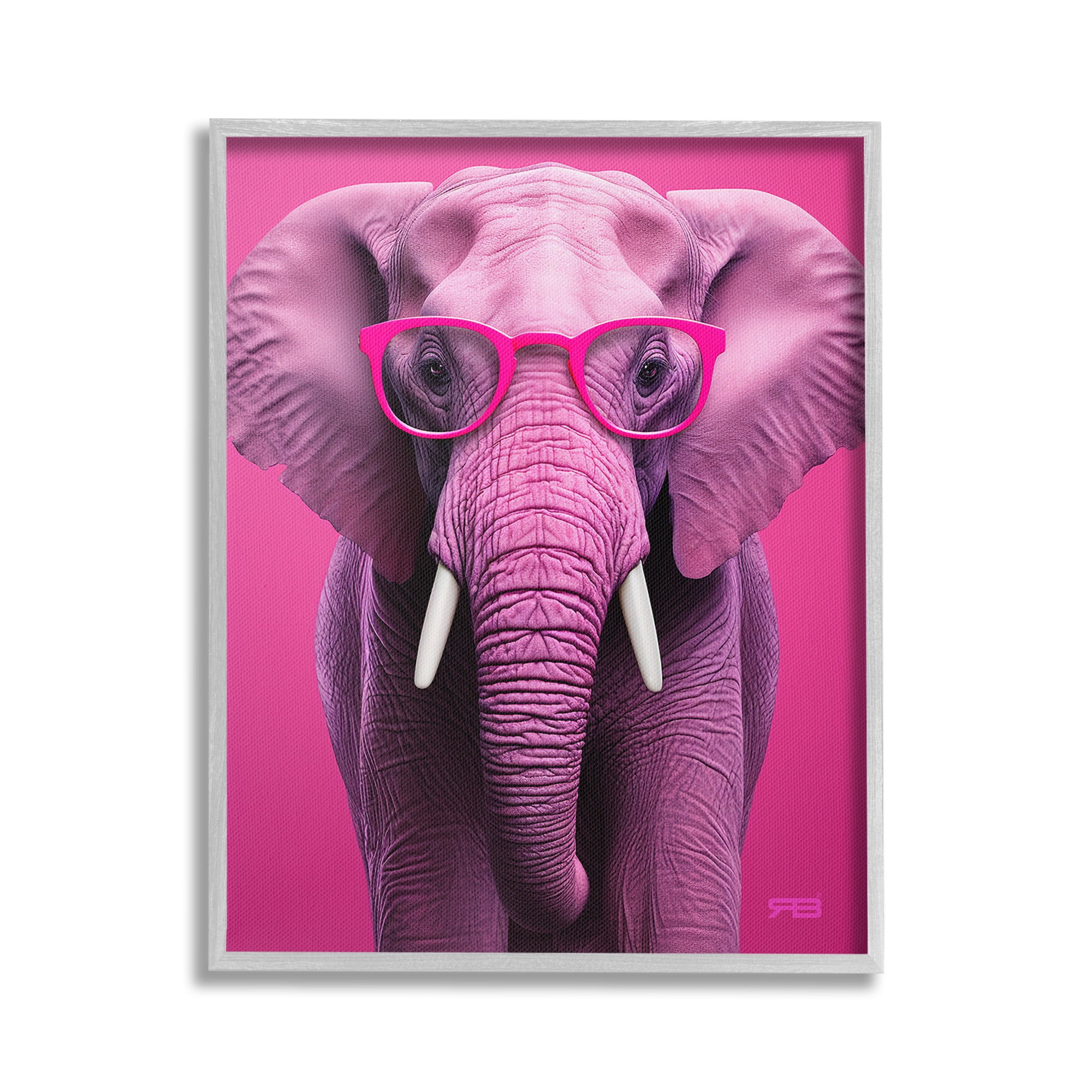 Stupell Industries Vivid Pink Elephant Animals & Insects Painting Gray Framed Art Print Wall Art, 24 x 30