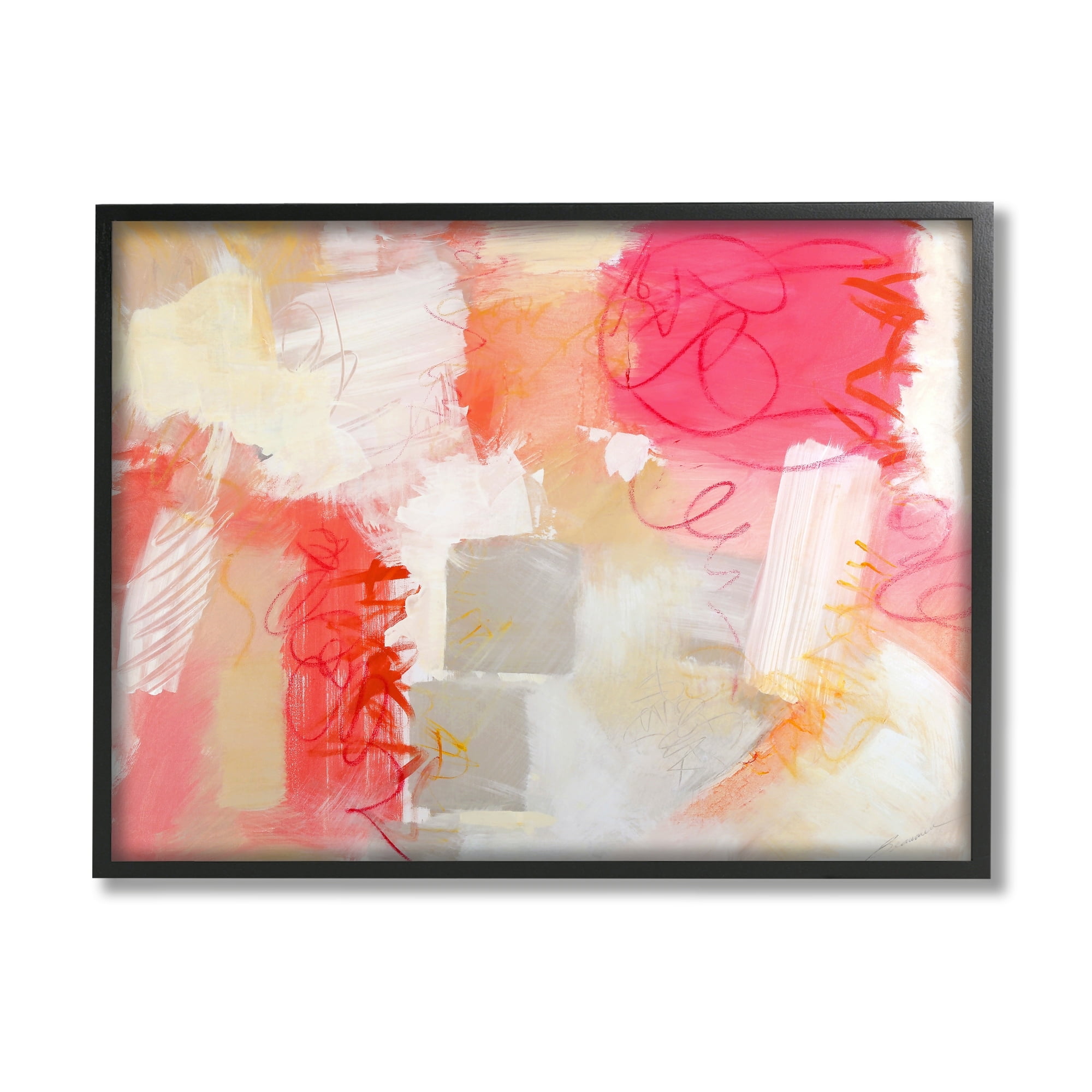 Stupell Industries Vivid Pink Geometric Shapes Scribble Doodle Lines Painting Black Framed Art Print Wall Art, Design by Beau Wild