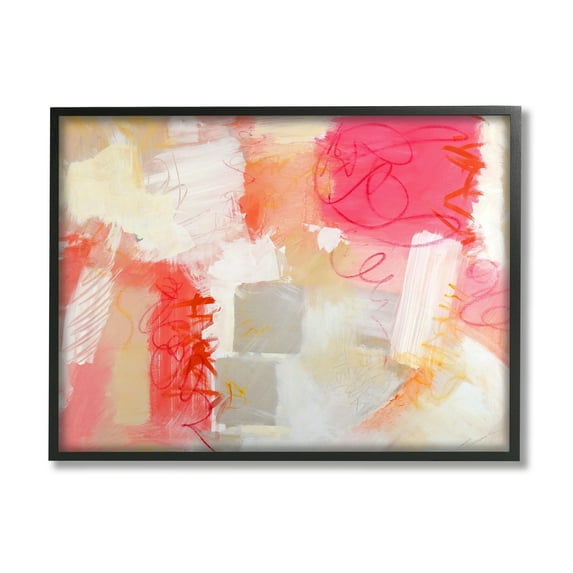 Stupell Industries Vivid Pink Geometric Shapes Scribble Doodle Lines Painting Black Framed Art Print Wall Art, Design by Beau Wild