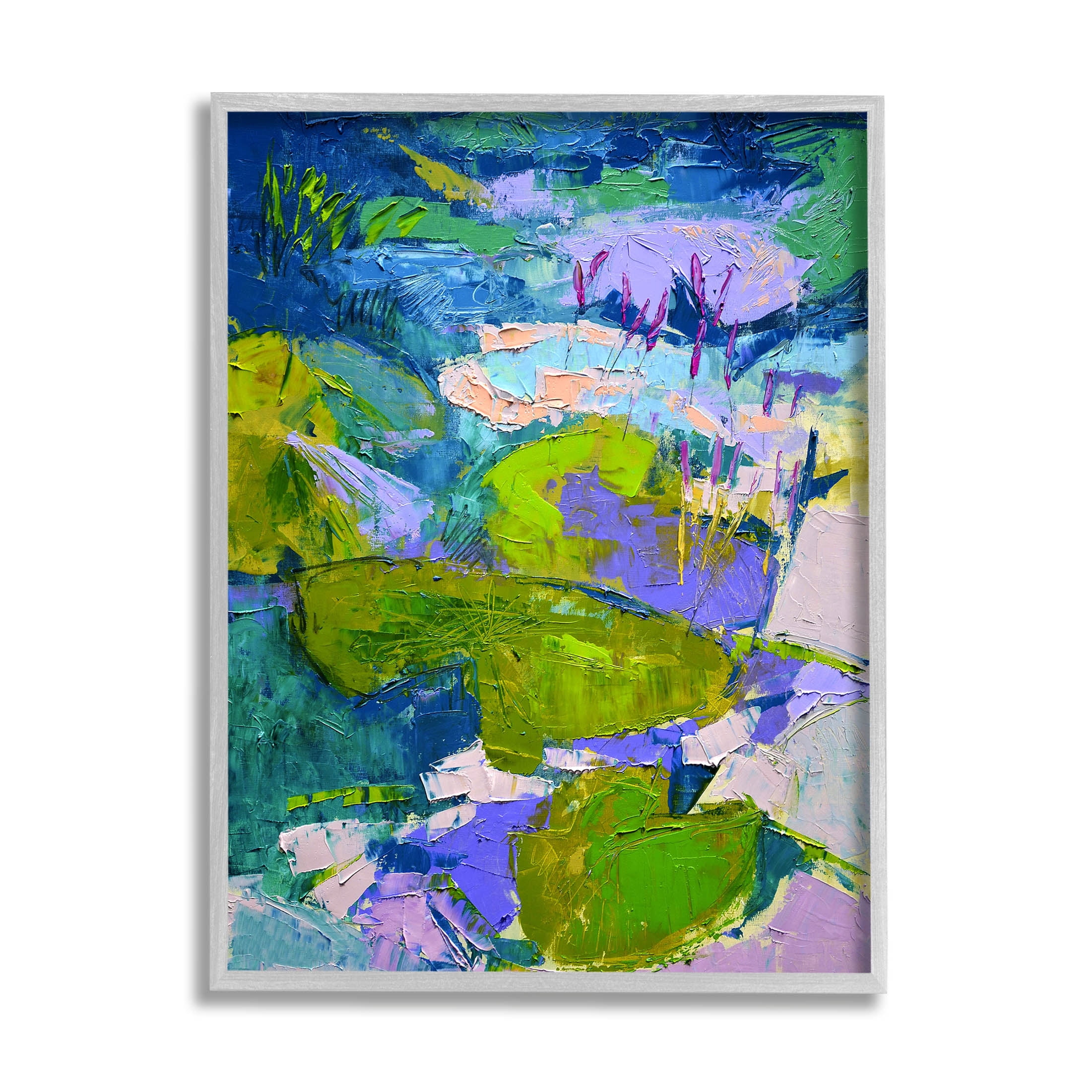 Stupell Industries Vivid Pond Lily Lotus Flowers Floating Painting Gray Framed Art Print Wall Art, Design by Dorothy Fagan